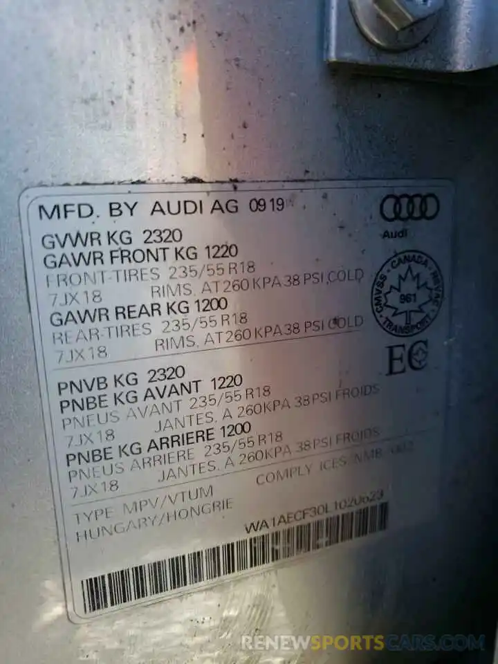 13 Фотография поврежденного автомобиля WA1AECF30L1020623 AUDI Q3 2020