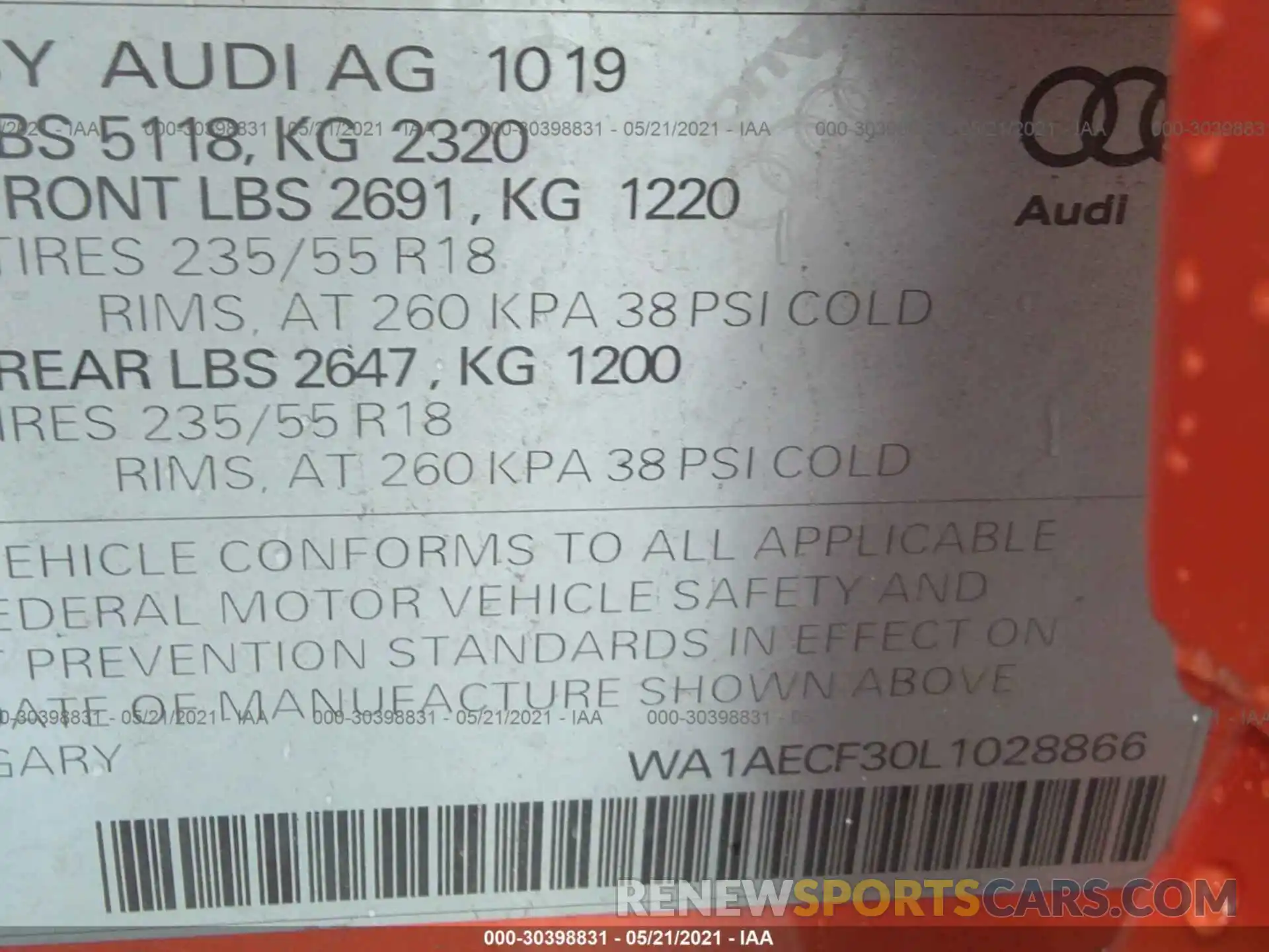 9 Photograph of a damaged car WA1AECF30L1028866 AUDI Q3 2020