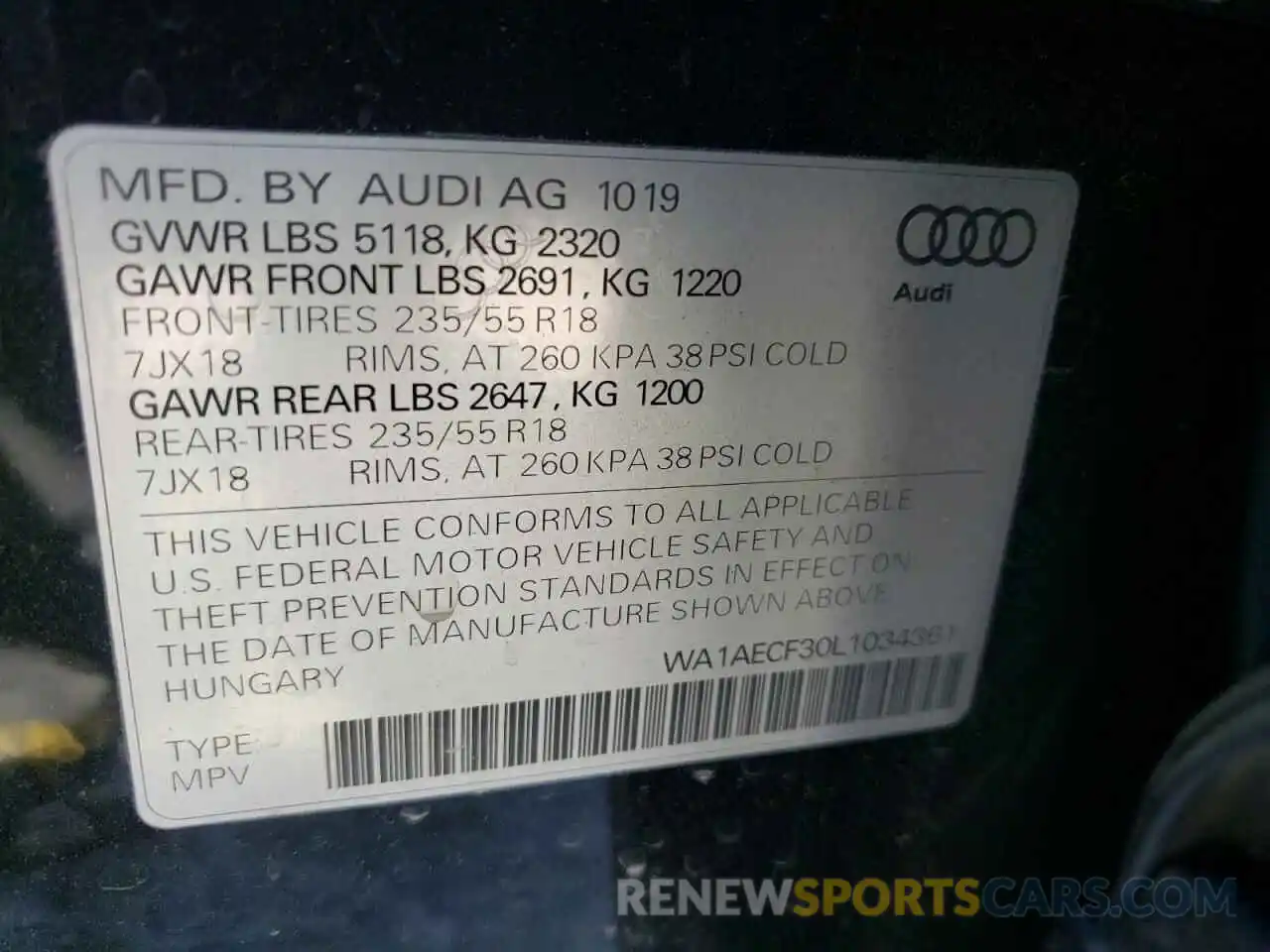 10 Фотография поврежденного автомобиля WA1AECF30L1034361 AUDI Q3 2020