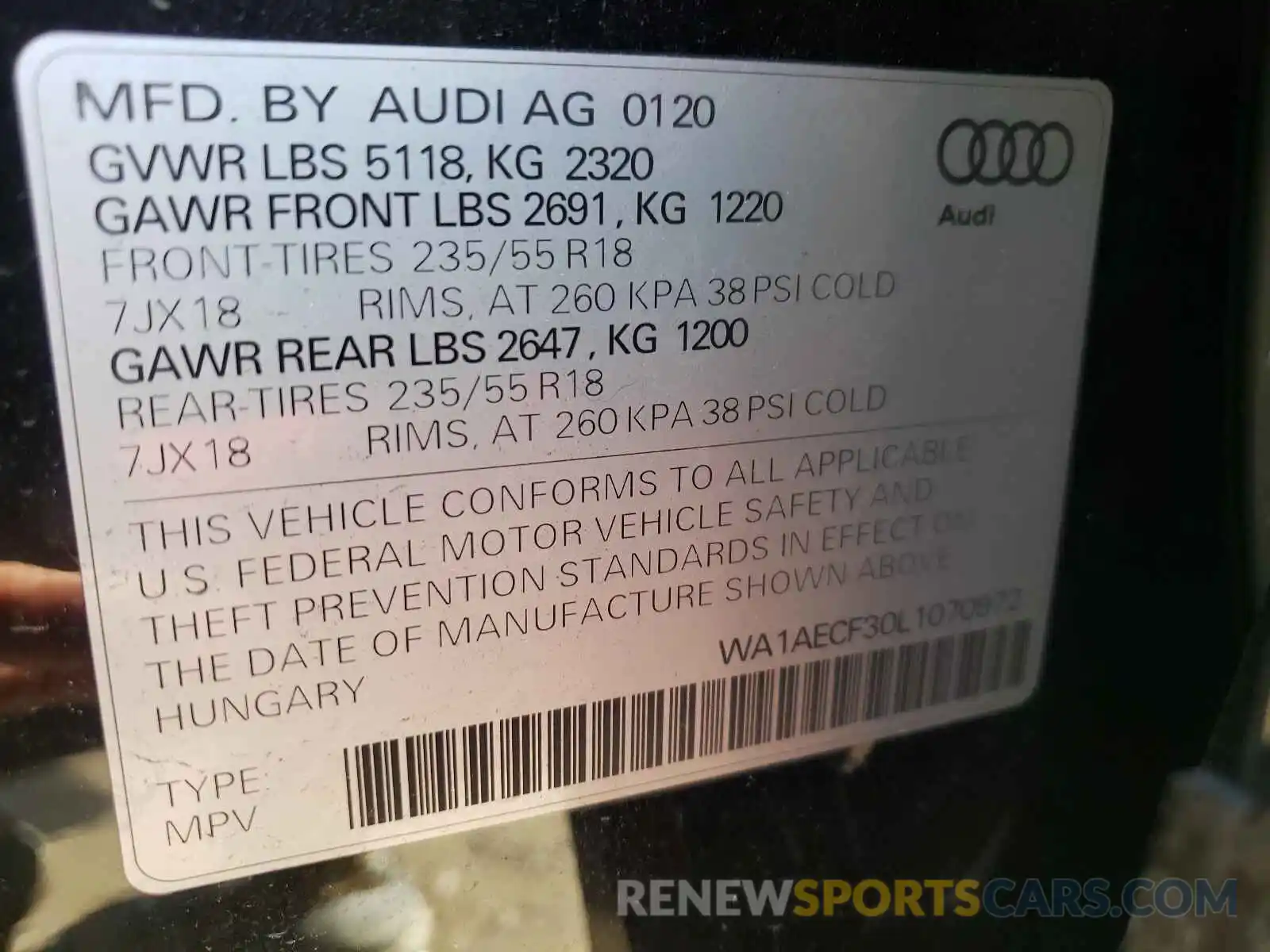 10 Photograph of a damaged car WA1AECF30L1070972 AUDI Q3 2020