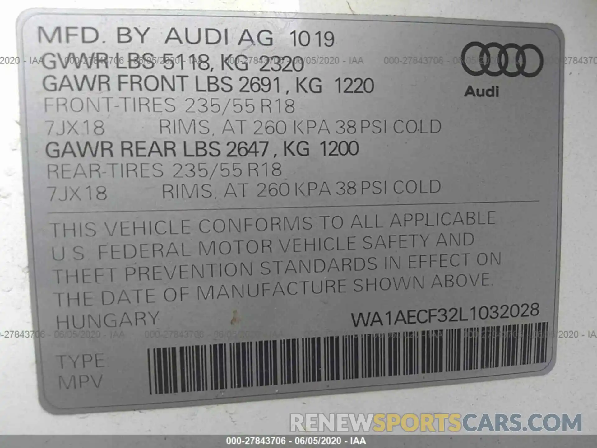 9 Photograph of a damaged car WA1AECF32L1032028 AUDI Q3 2020