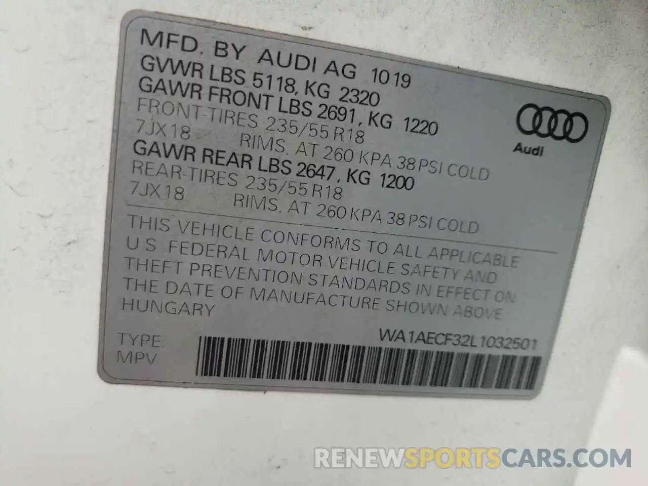 10 Фотография поврежденного автомобиля WA1AECF32L1032501 AUDI Q3 2020