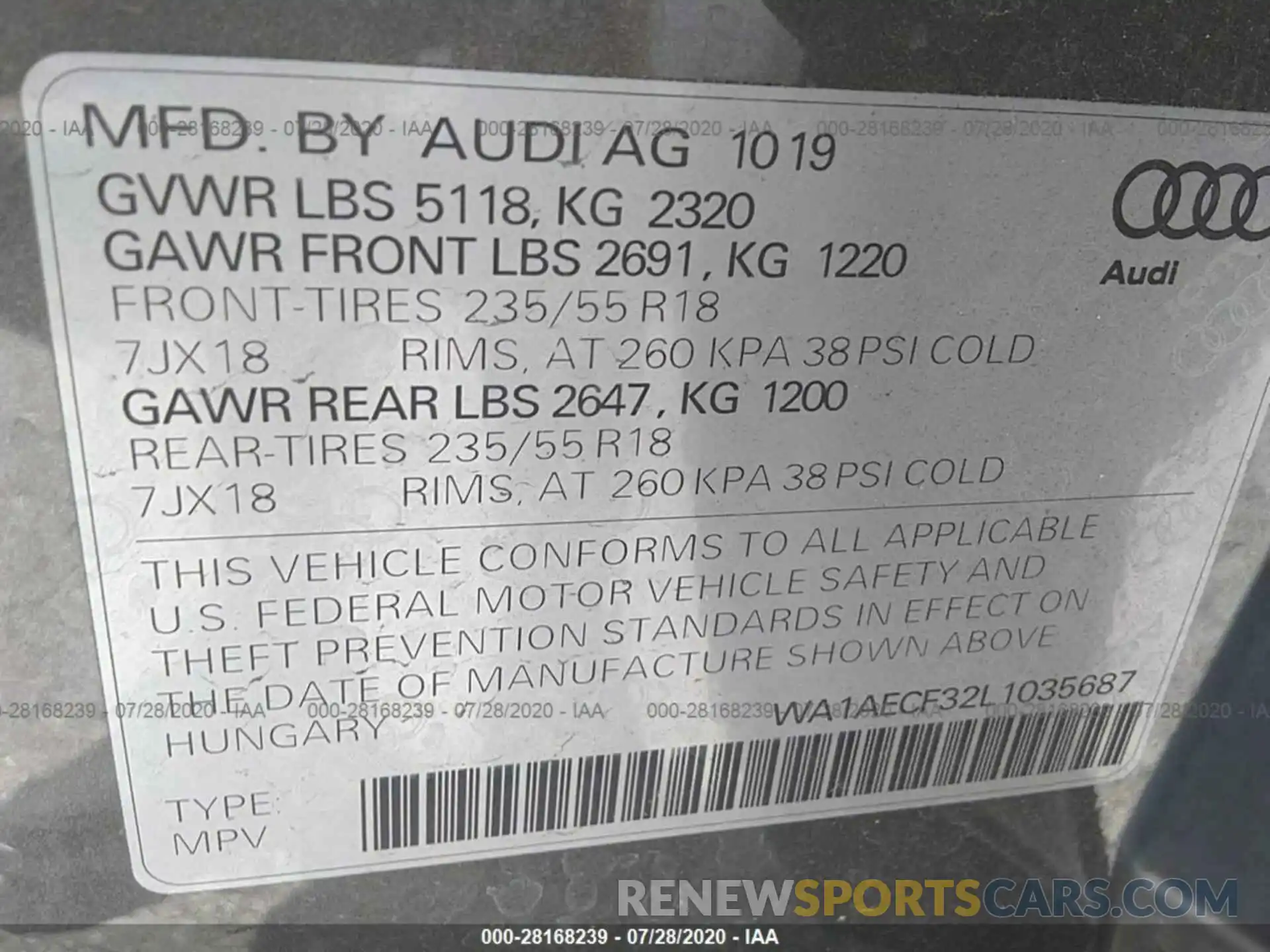 9 Фотография поврежденного автомобиля WA1AECF32L1035687 AUDI Q3 2020