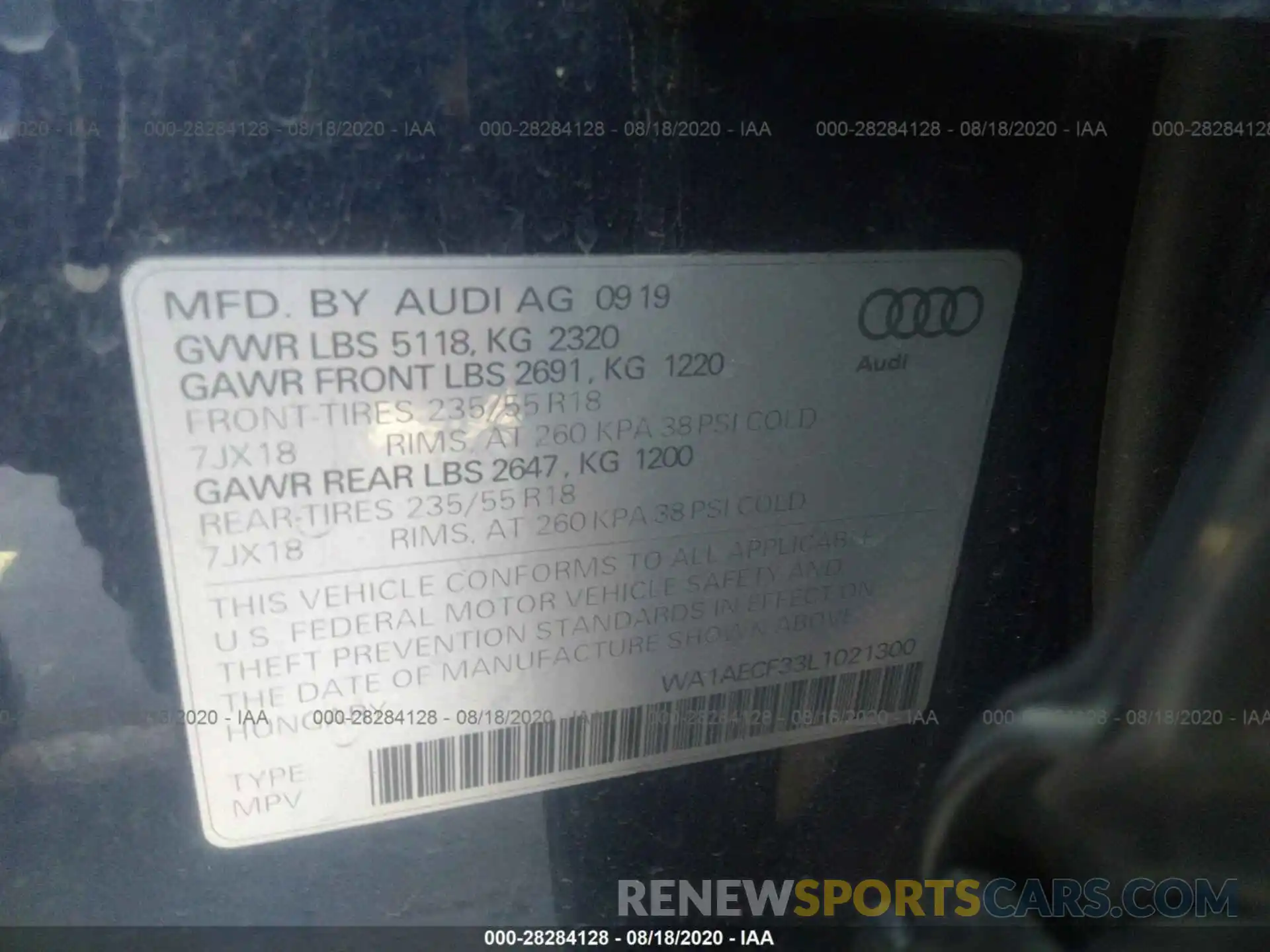 9 Фотография поврежденного автомобиля WA1AECF33L1021300 AUDI Q3 2020