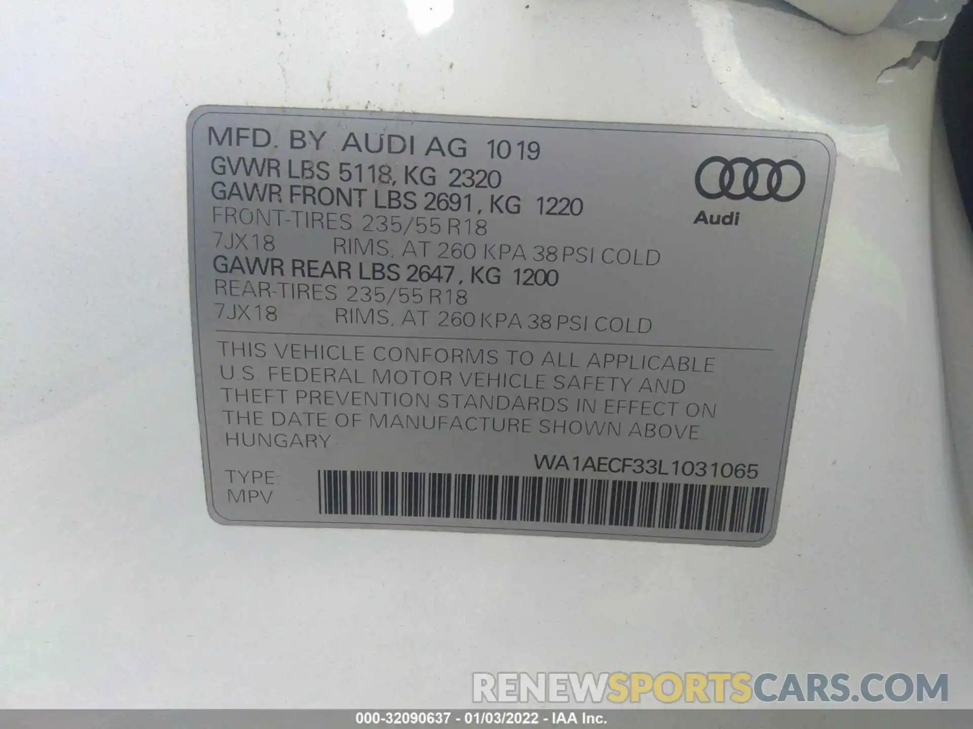 9 Photograph of a damaged car WA1AECF33L1031065 AUDI Q3 2020