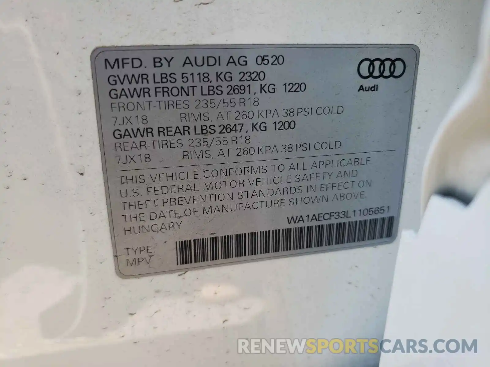 10 Фотография поврежденного автомобиля WA1AECF33L1105651 AUDI Q3 2020