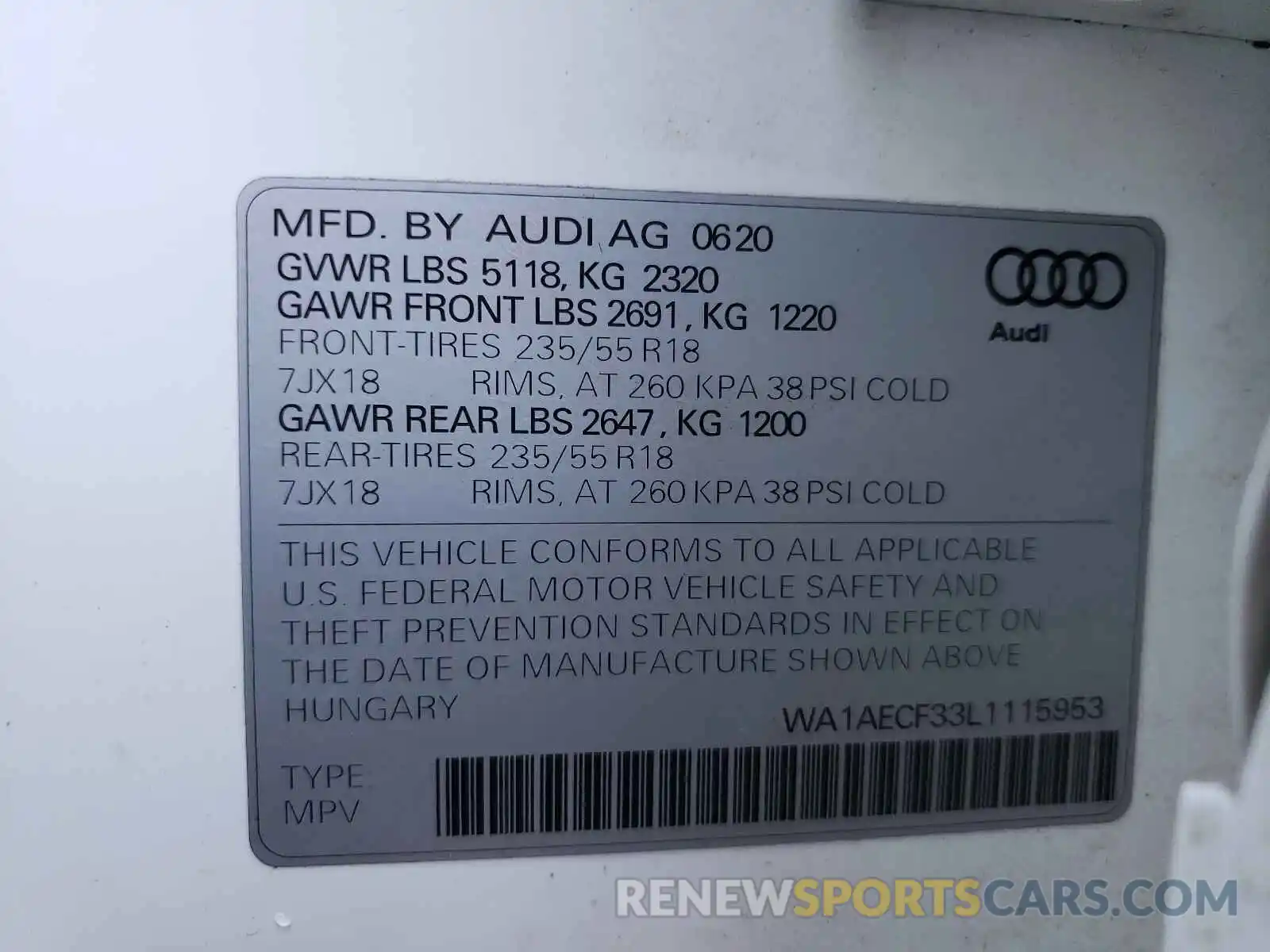 10 Photograph of a damaged car WA1AECF33L1115953 AUDI Q3 2020