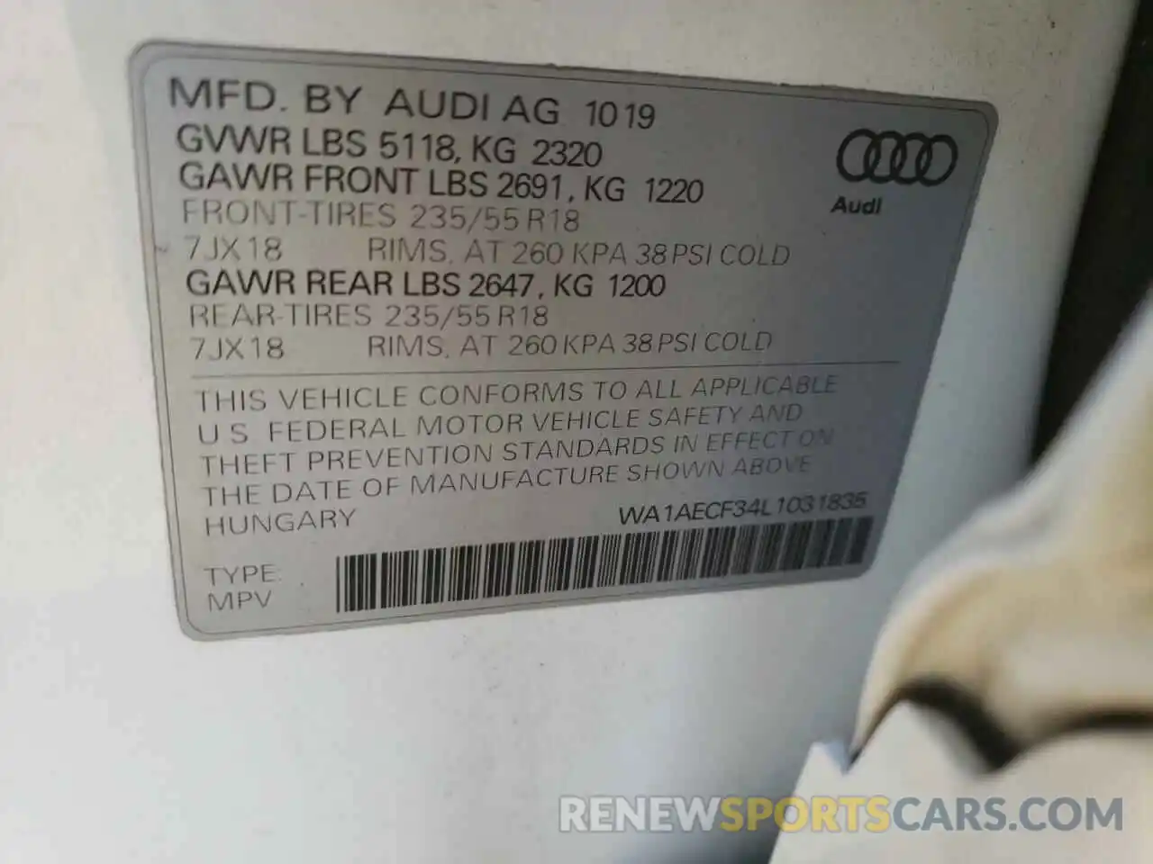 13 Photograph of a damaged car WA1AECF34L1031835 AUDI Q3 2020