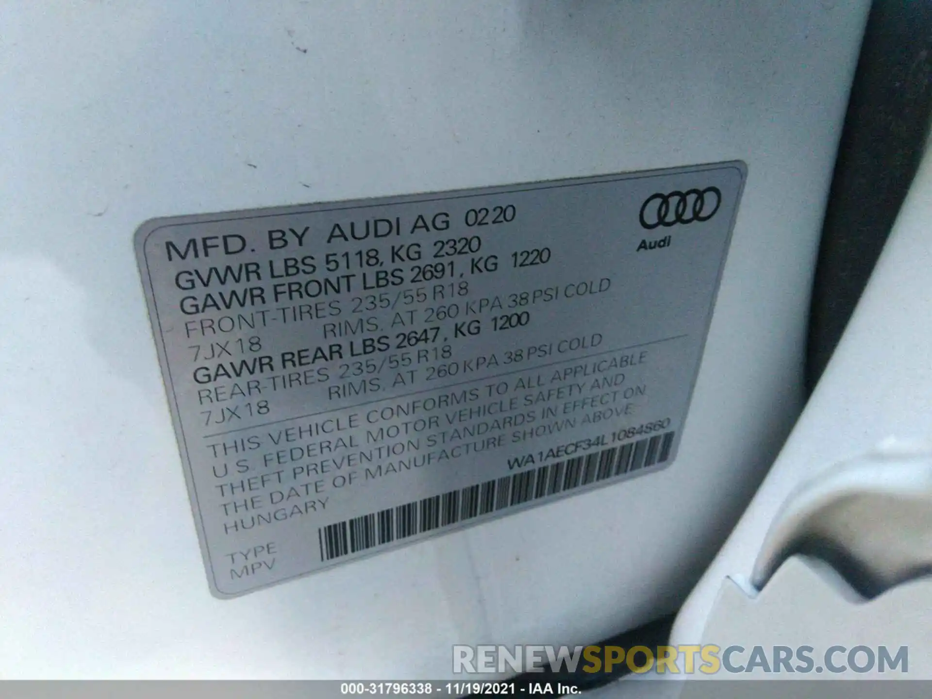 9 Photograph of a damaged car WA1AECF34L1084860 AUDI Q3 2020