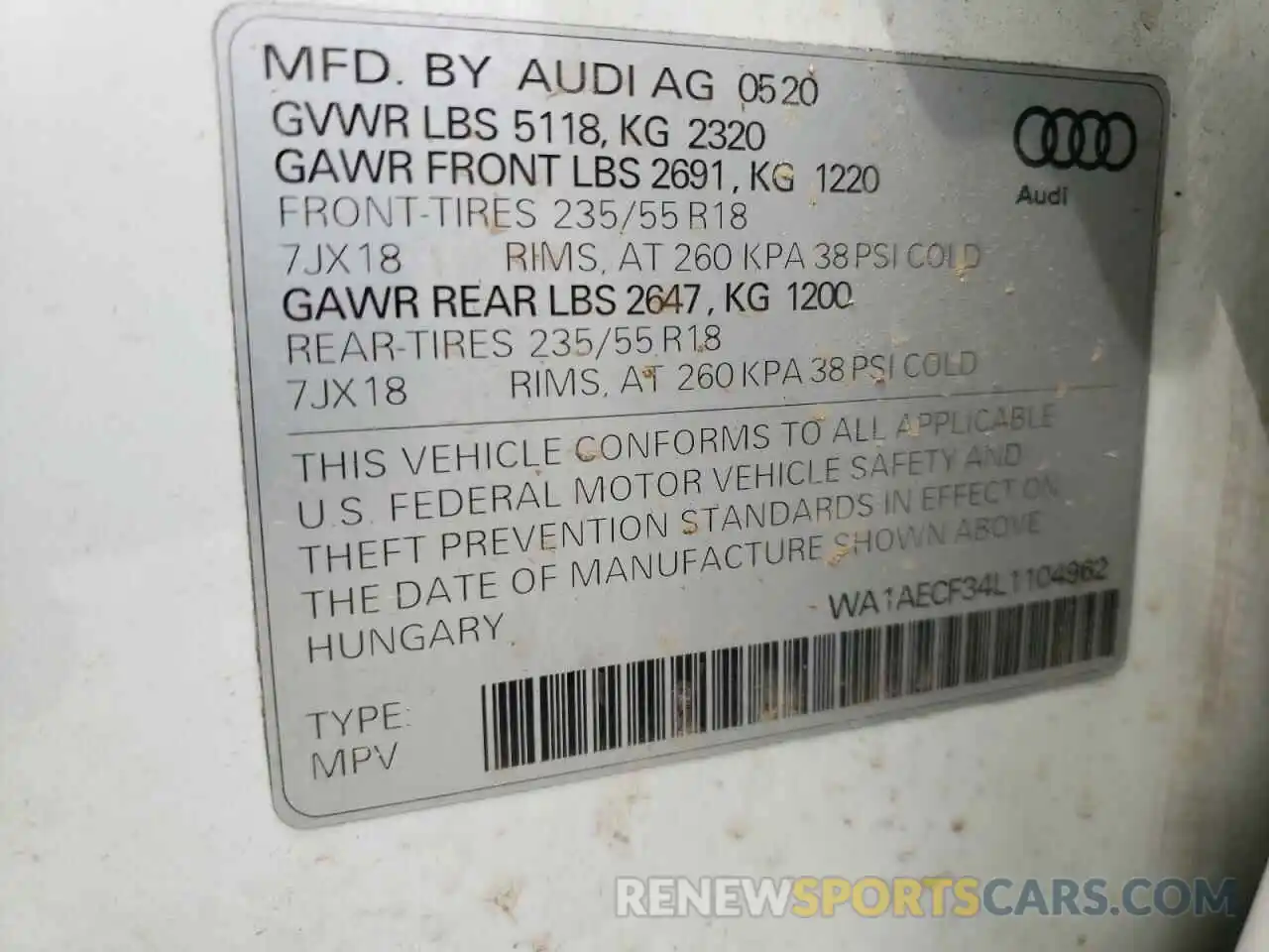 10 Photograph of a damaged car WA1AECF34L1104962 AUDI Q3 2020