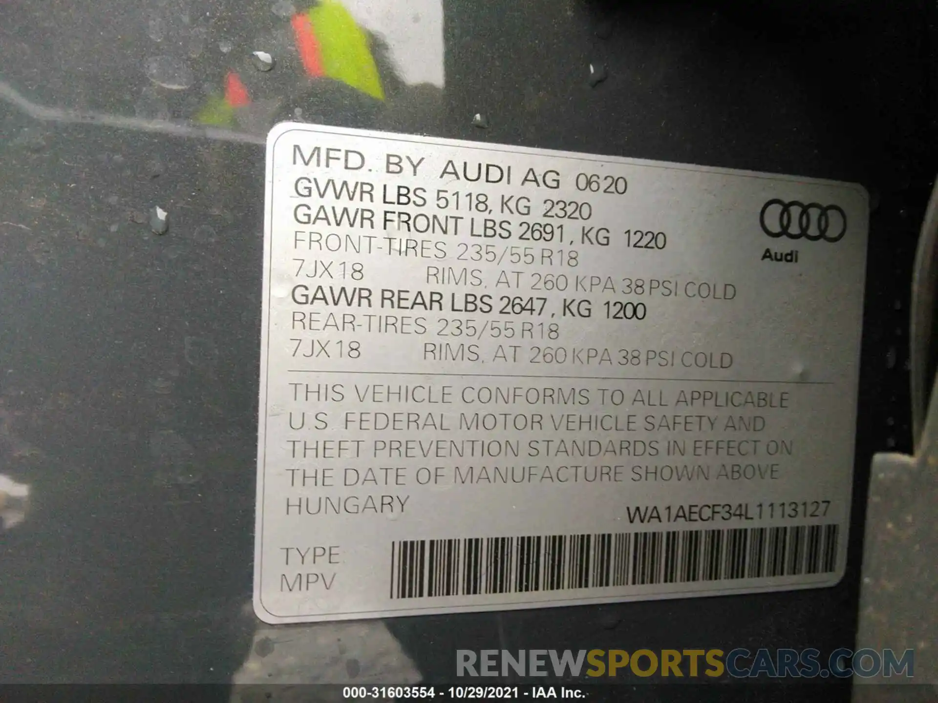 9 Фотография поврежденного автомобиля WA1AECF34L1113127 AUDI Q3 2020