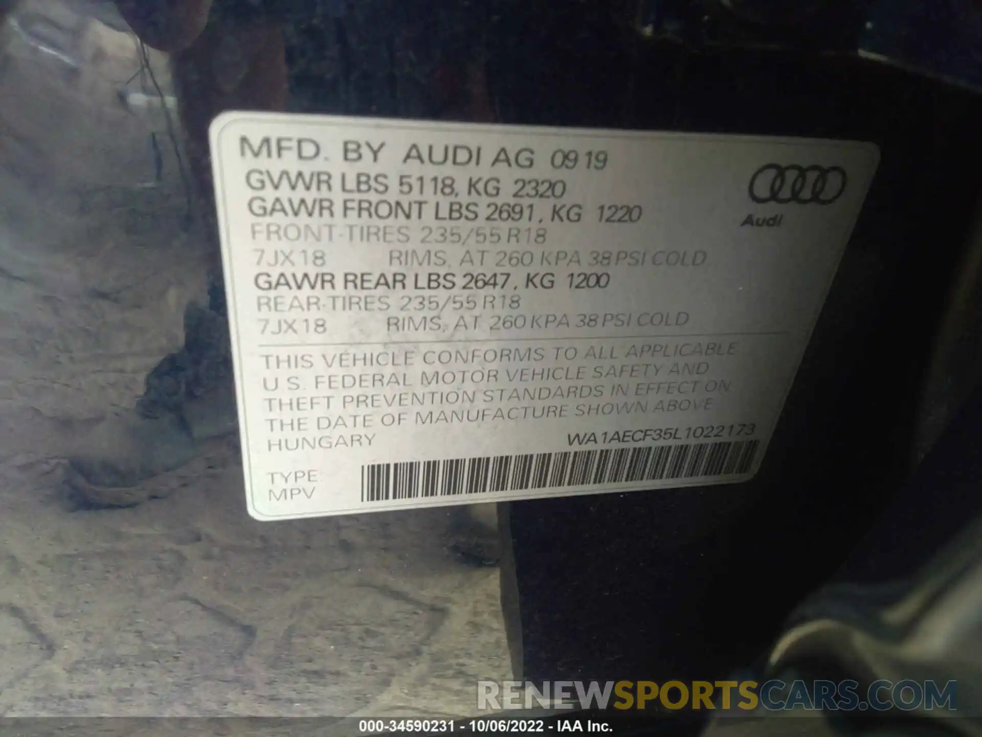 9 Фотография поврежденного автомобиля WA1AECF35L1022173 AUDI Q3 2020