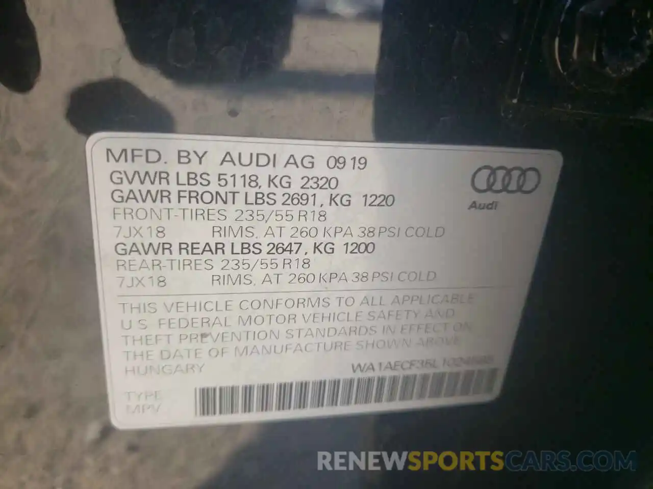 10 Фотография поврежденного автомобиля WA1AECF35L1024585 AUDI Q3 2020