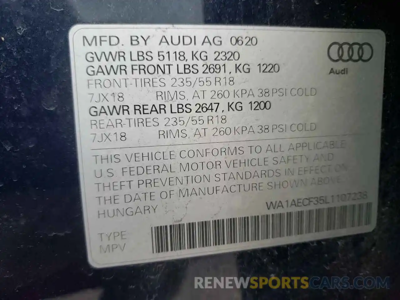 10 Фотография поврежденного автомобиля WA1AECF35L1107238 AUDI Q3 2020