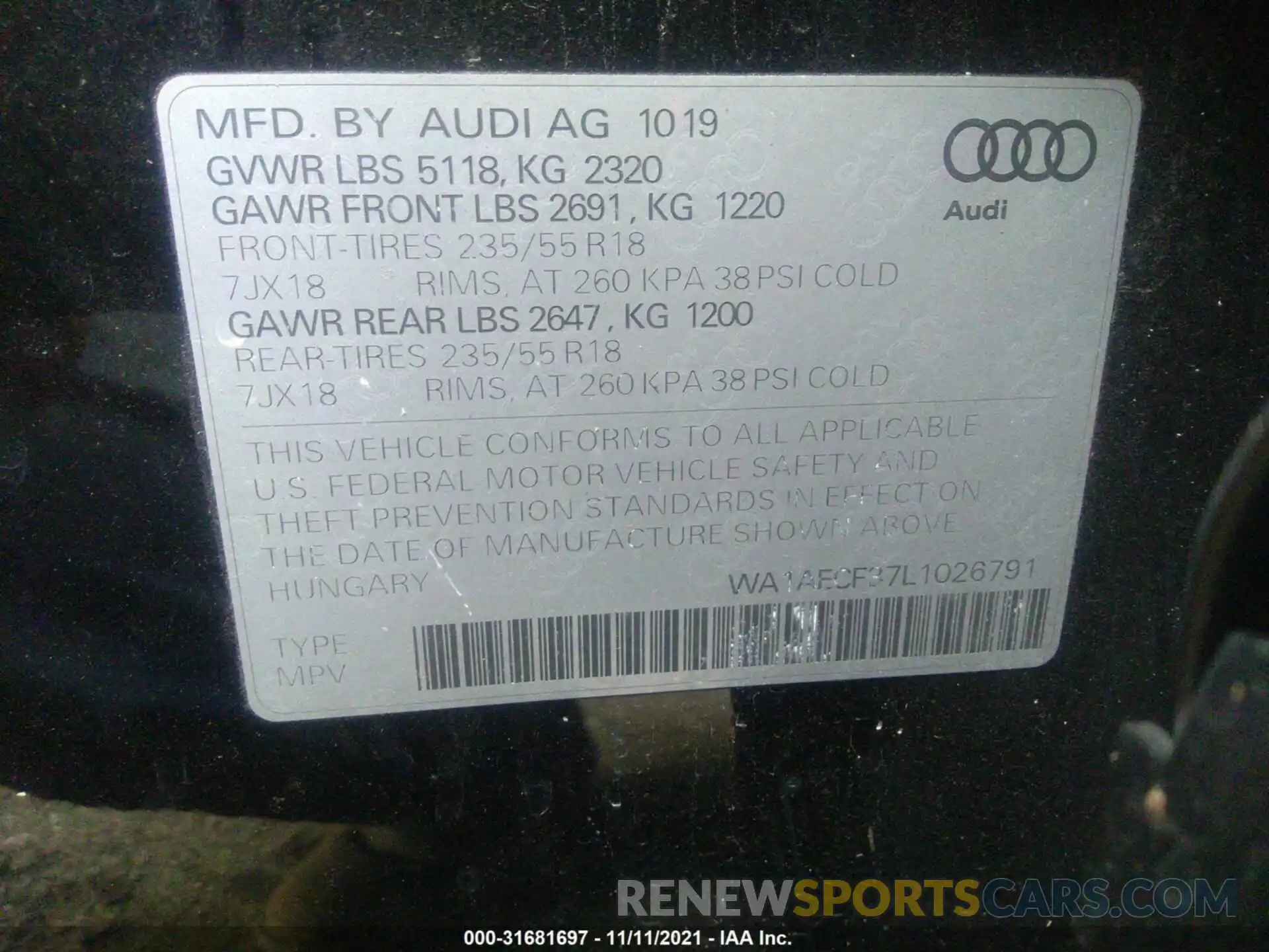 9 Фотография поврежденного автомобиля WA1AECF37L1026791 AUDI Q3 2020