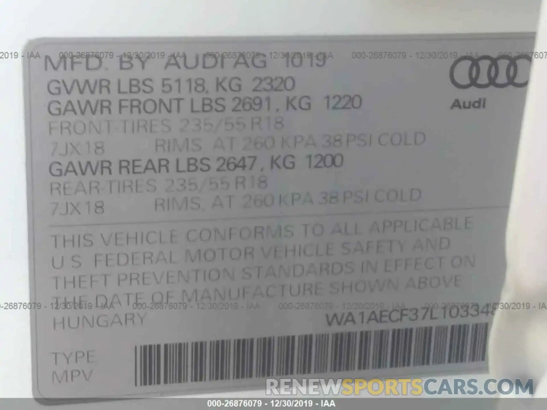 9 Фотография поврежденного автомобиля WA1AECF37L1033482 AUDI Q3 2020