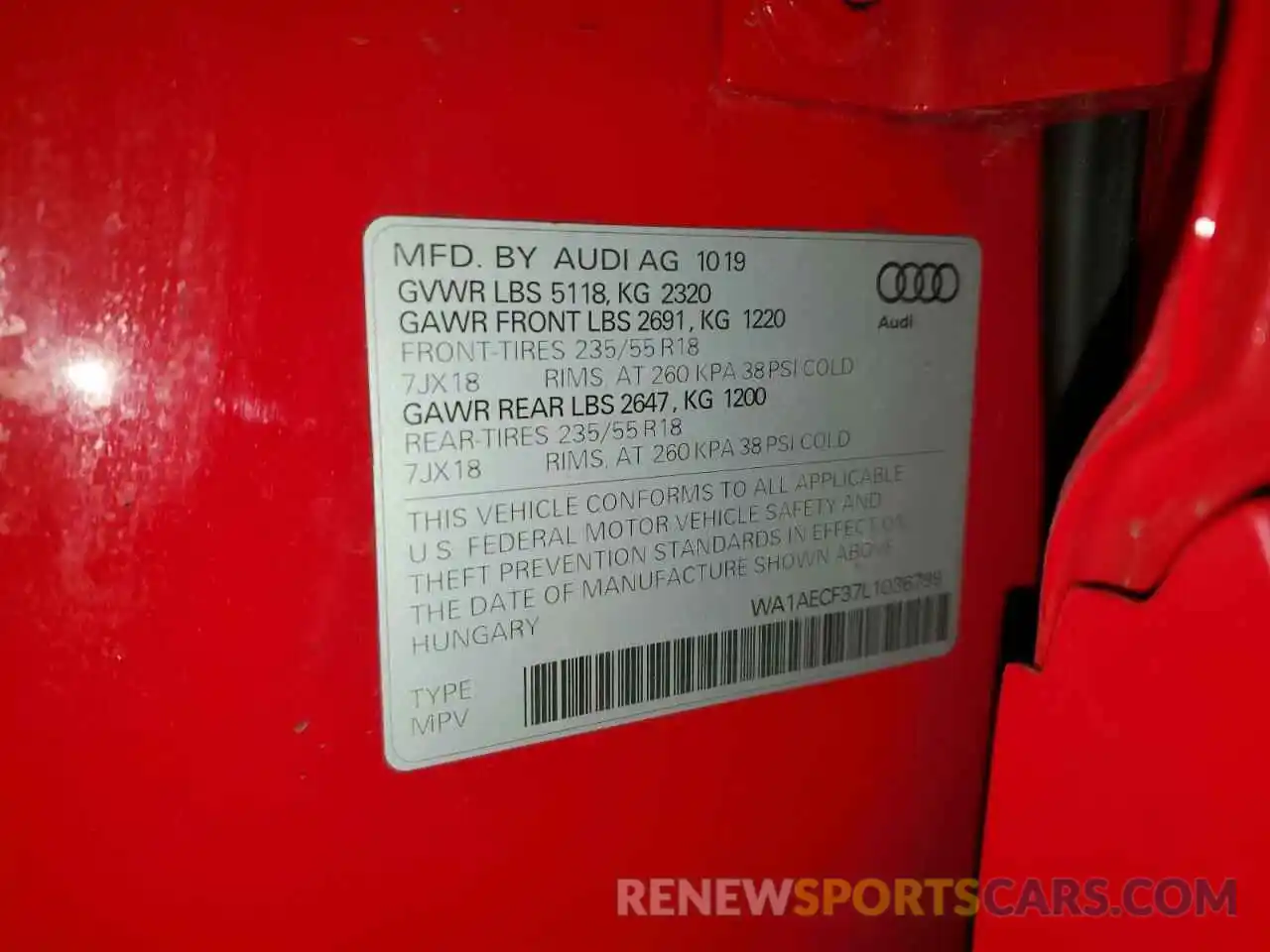 10 Фотография поврежденного автомобиля WA1AECF37L1036799 AUDI Q3 2020