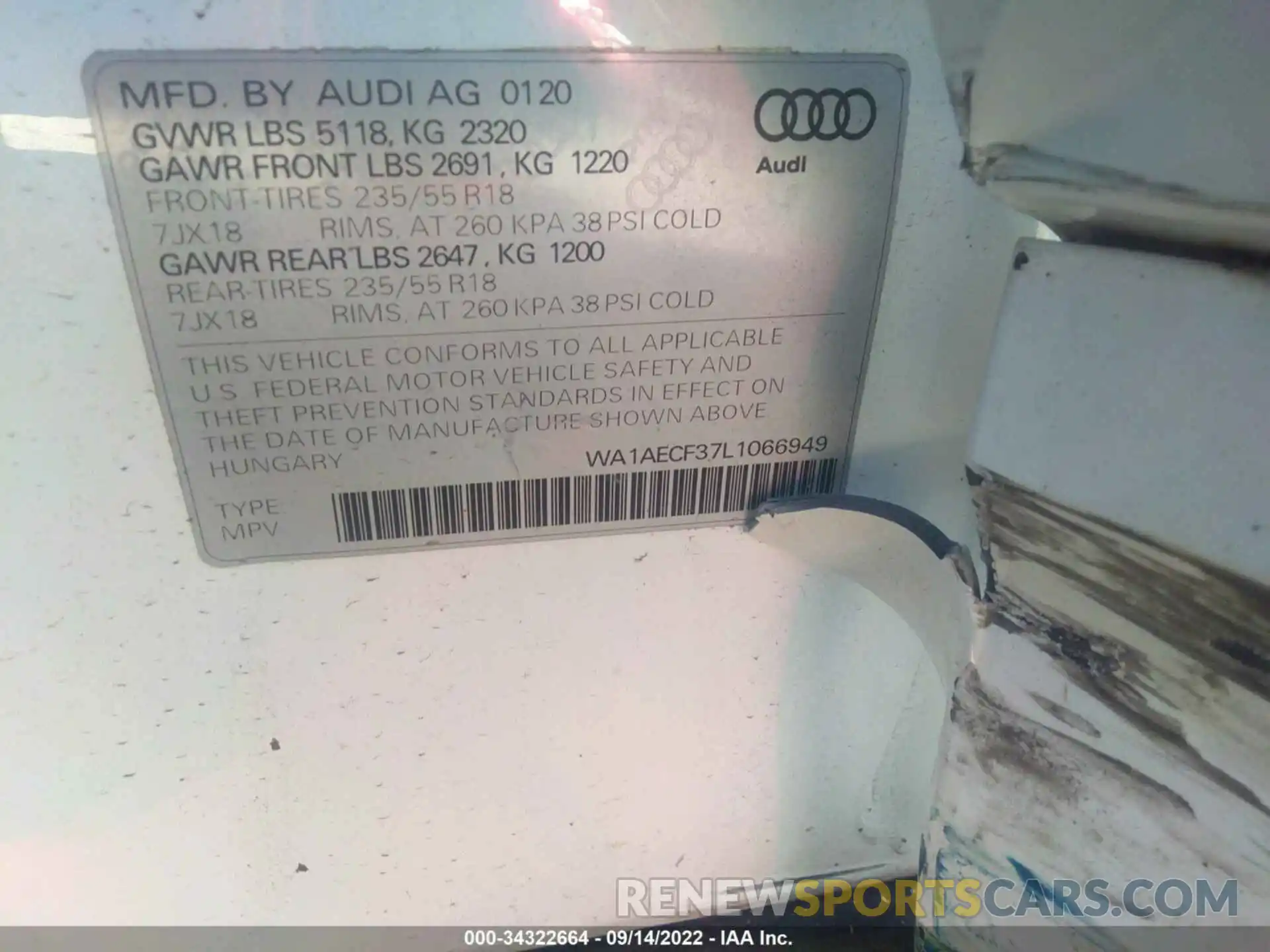 9 Фотография поврежденного автомобиля WA1AECF37L1066949 AUDI Q3 2020