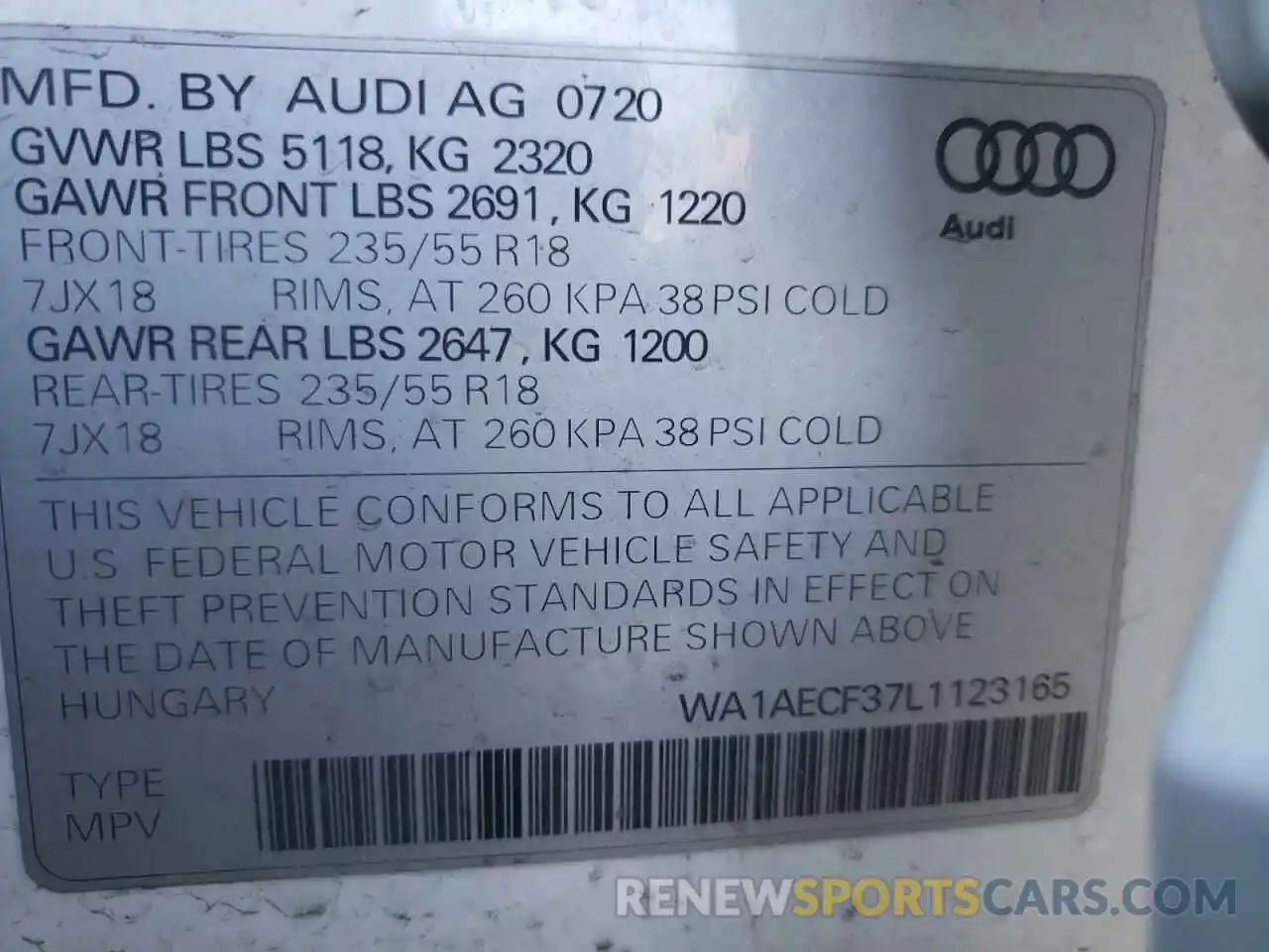 10 Photograph of a damaged car WA1AECF37L1123165 AUDI Q3 2020