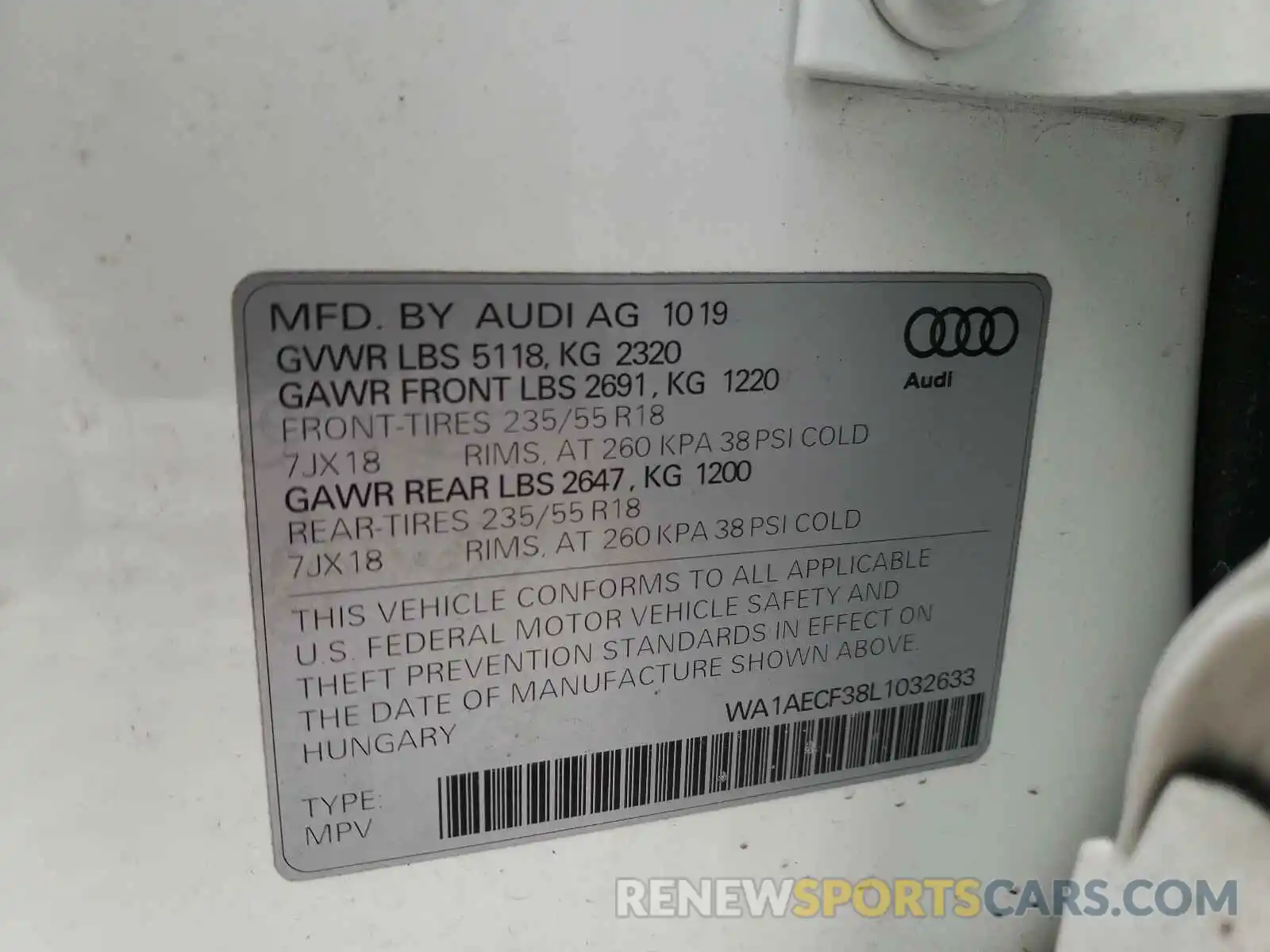 10 Фотография поврежденного автомобиля WA1AECF38L1032633 AUDI Q3 2020