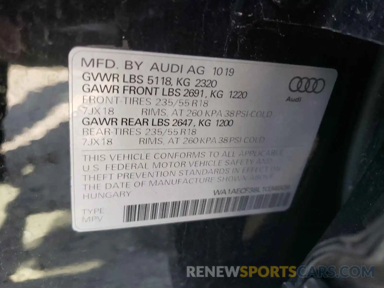 10 Photograph of a damaged car WA1AECF38L1034608 AUDI Q3 2020