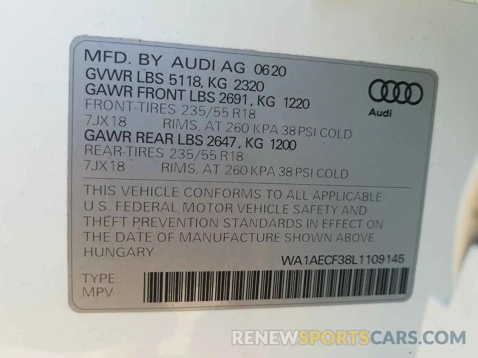 10 Фотография поврежденного автомобиля WA1AECF38L1109145 AUDI Q3 2020