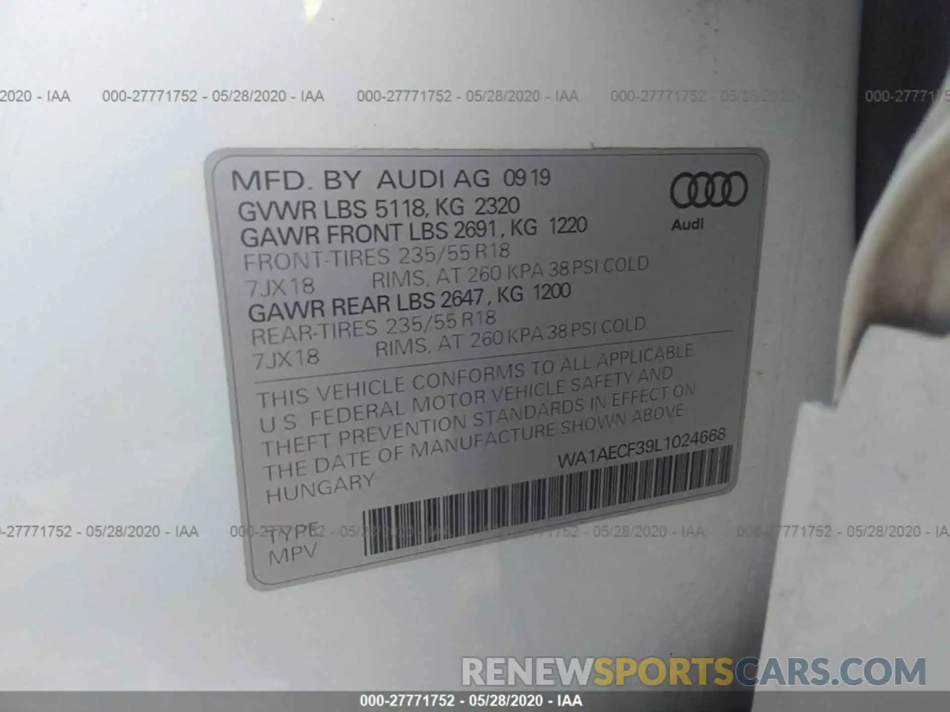 9 Фотография поврежденного автомобиля WA1AECF39L1024668 AUDI Q3 2020