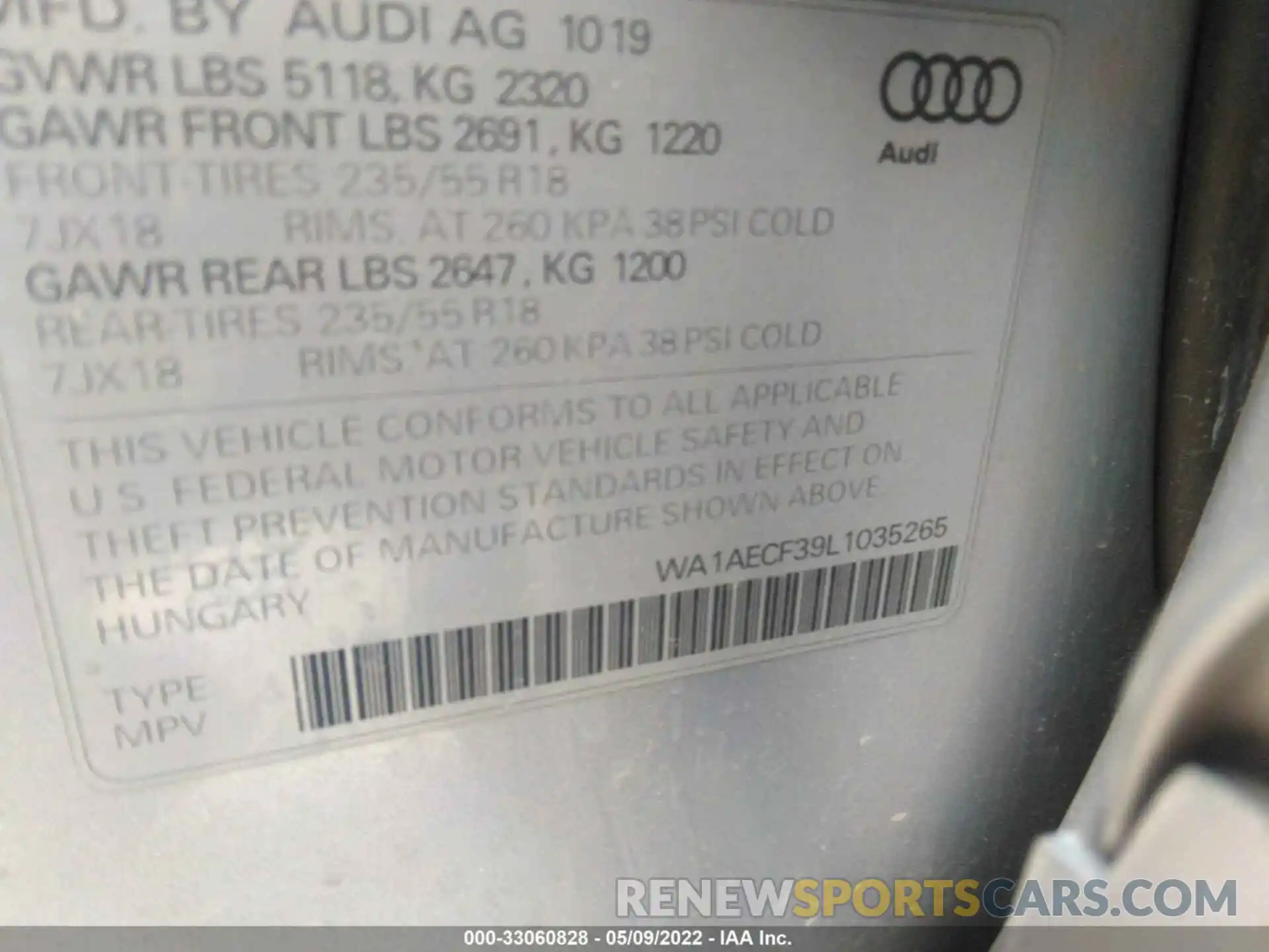 9 Photograph of a damaged car WA1AECF39L1035265 AUDI Q3 2020