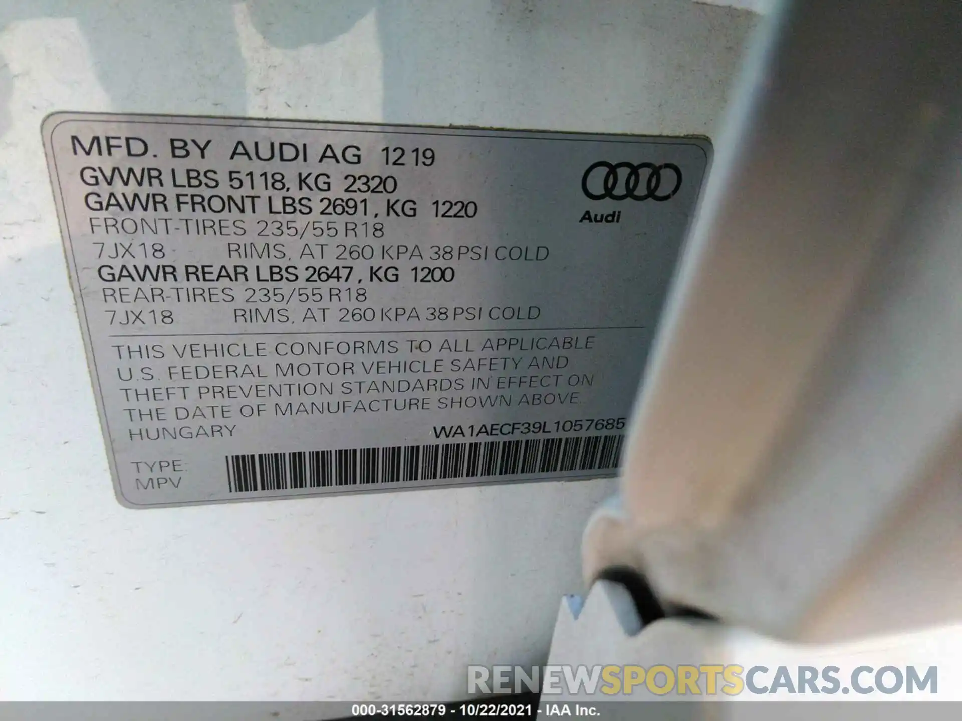 9 Фотография поврежденного автомобиля WA1AECF39L1057685 AUDI Q3 2020