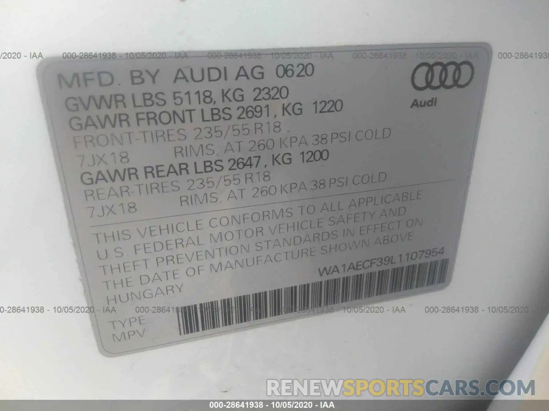 9 Фотография поврежденного автомобиля WA1AECF39L1107954 AUDI Q3 2020