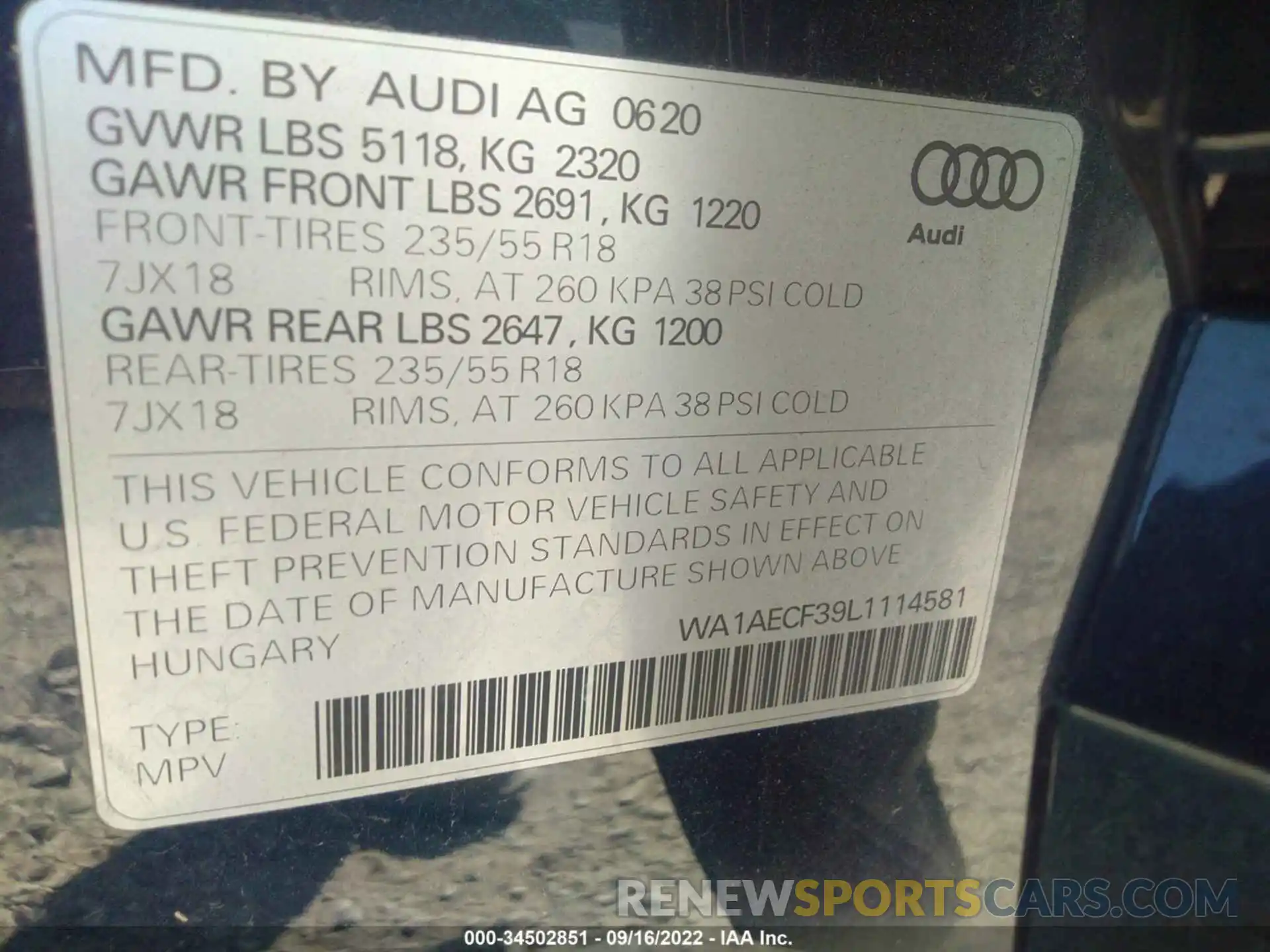 9 Photograph of a damaged car WA1AECF39L1114581 AUDI Q3 2020