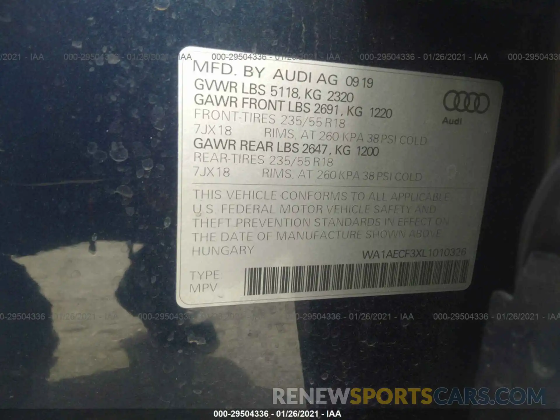 9 Фотография поврежденного автомобиля WA1AECF3XL1010326 AUDI Q3 2020