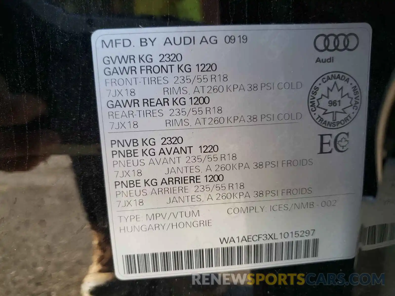 10 Фотография поврежденного автомобиля WA1AECF3XL1015297 AUDI Q3 2020