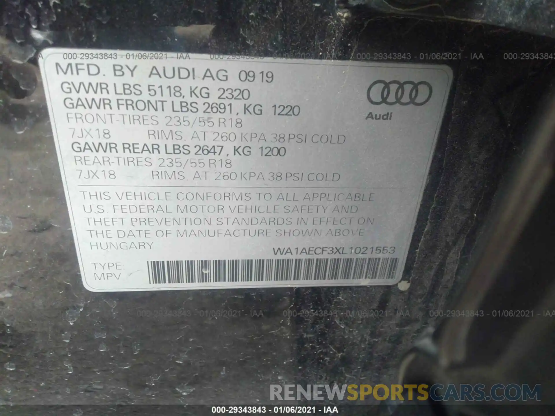 9 Photograph of a damaged car WA1AECF3XL1021553 AUDI Q3 2020