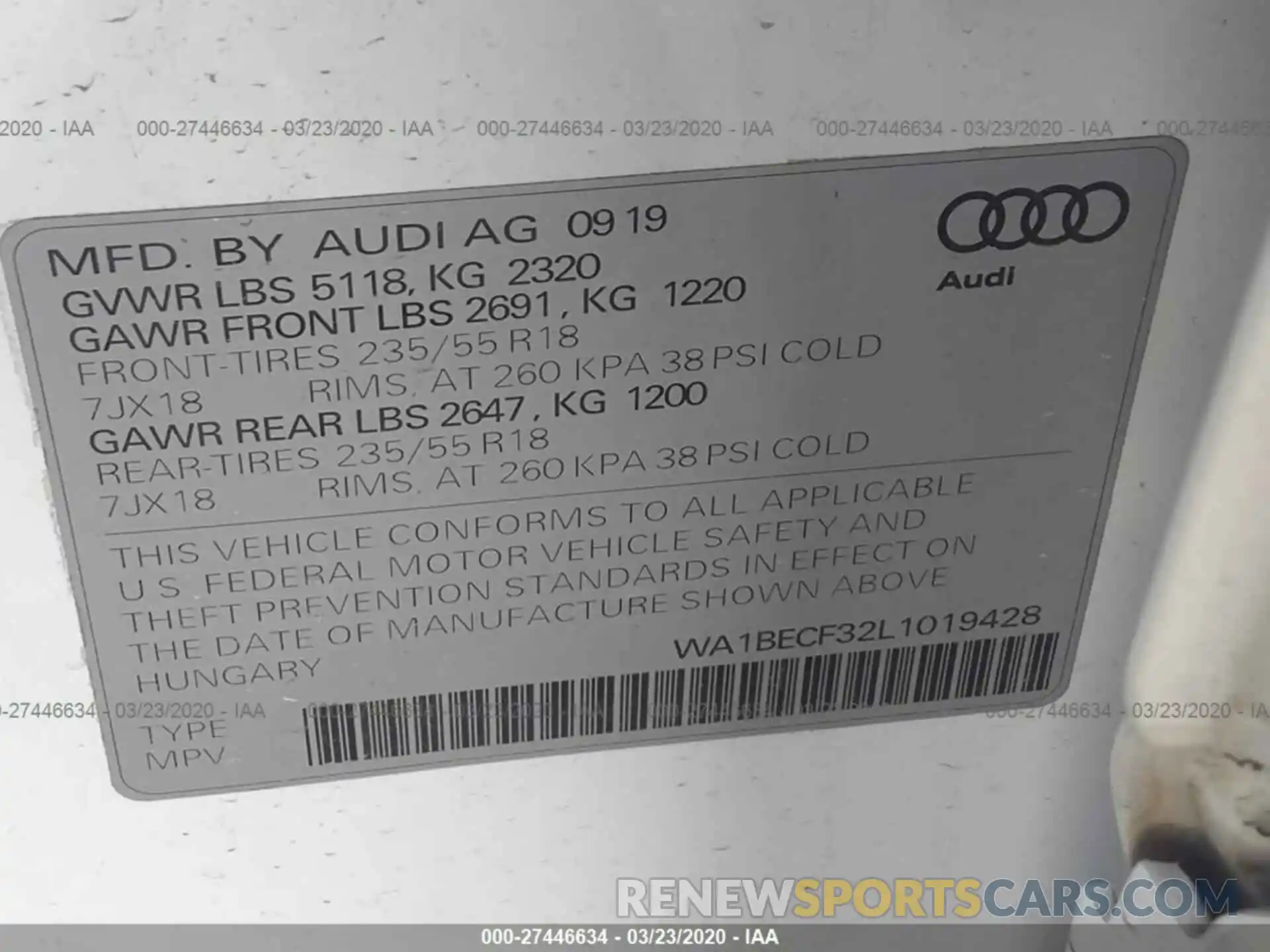 9 Фотография поврежденного автомобиля WA1BECF32L1019428 AUDI Q3 2020