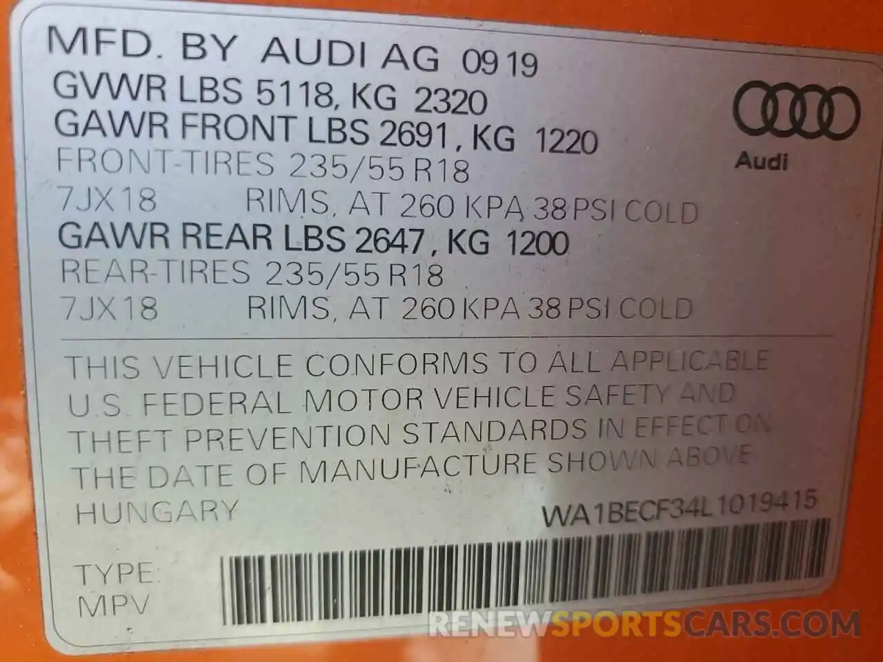 12 Фотография поврежденного автомобиля WA1BECF34L1019415 AUDI Q3 2020