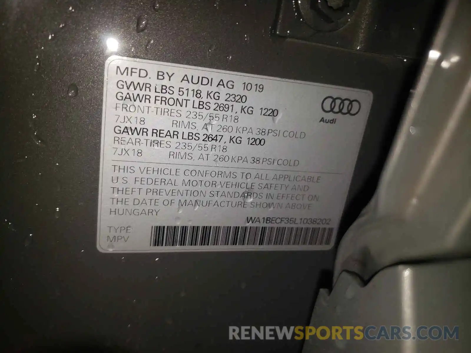 10 Фотография поврежденного автомобиля WA1BECF35L1038202 AUDI Q3 2020