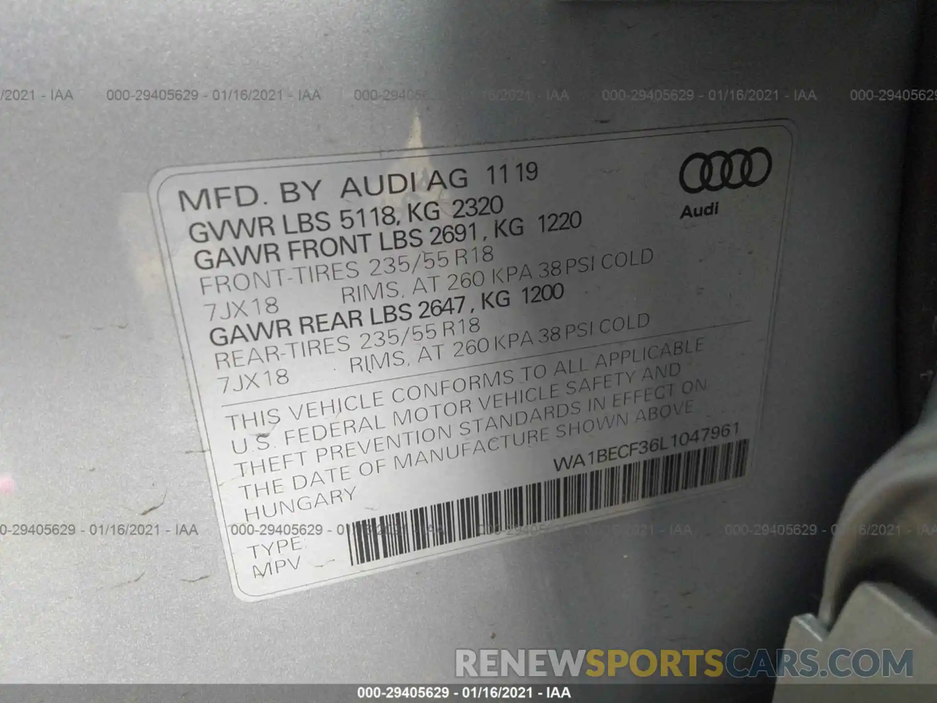 9 Фотография поврежденного автомобиля WA1BECF36L1047961 AUDI Q3 2020