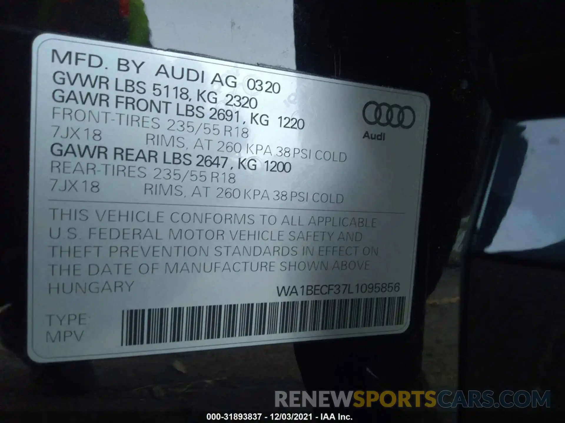 9 Photograph of a damaged car WA1BECF37L1095856 AUDI Q3 2020