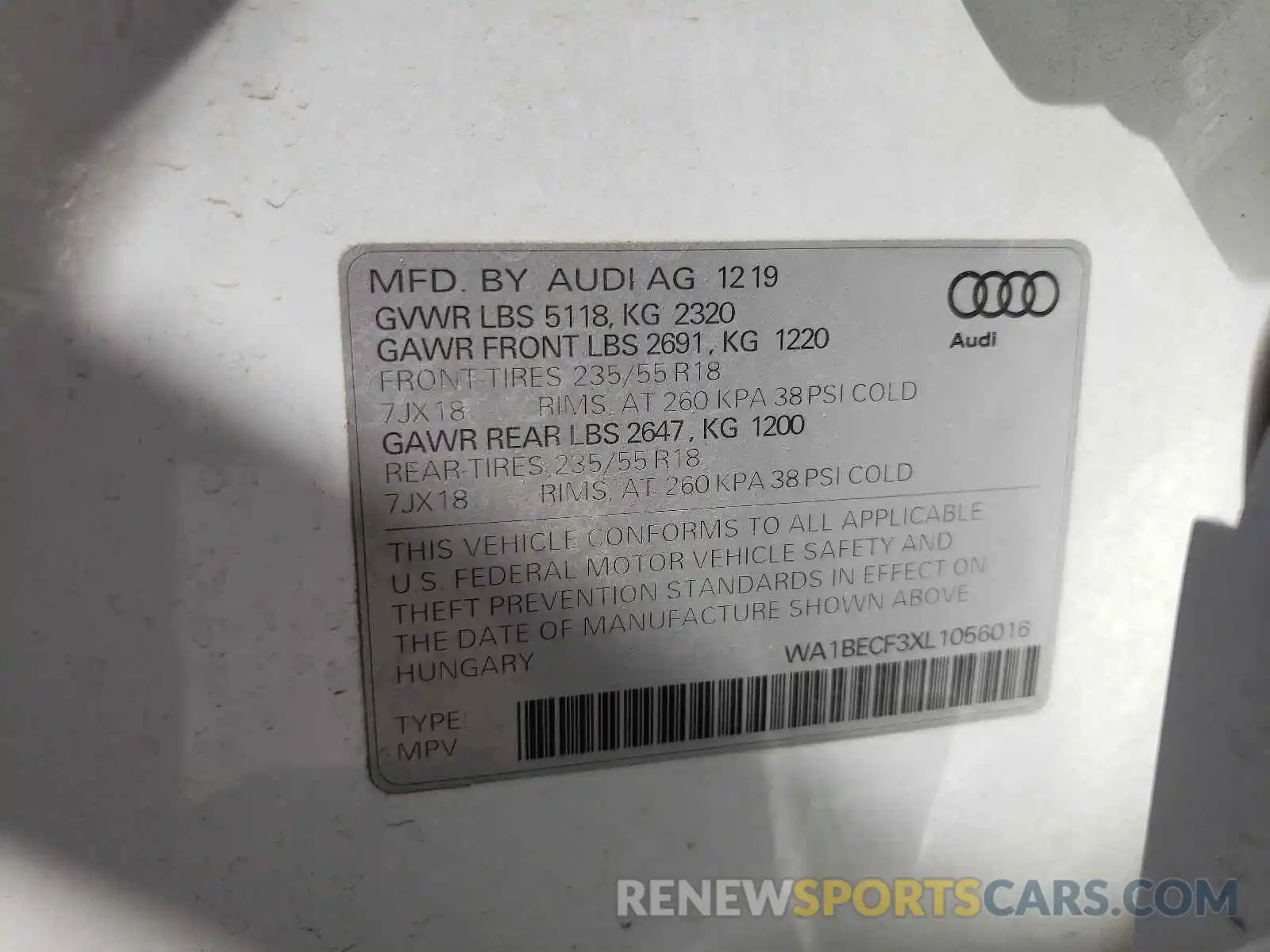 10 Фотография поврежденного автомобиля WA1BECF3XL1056016 AUDI Q3 2020