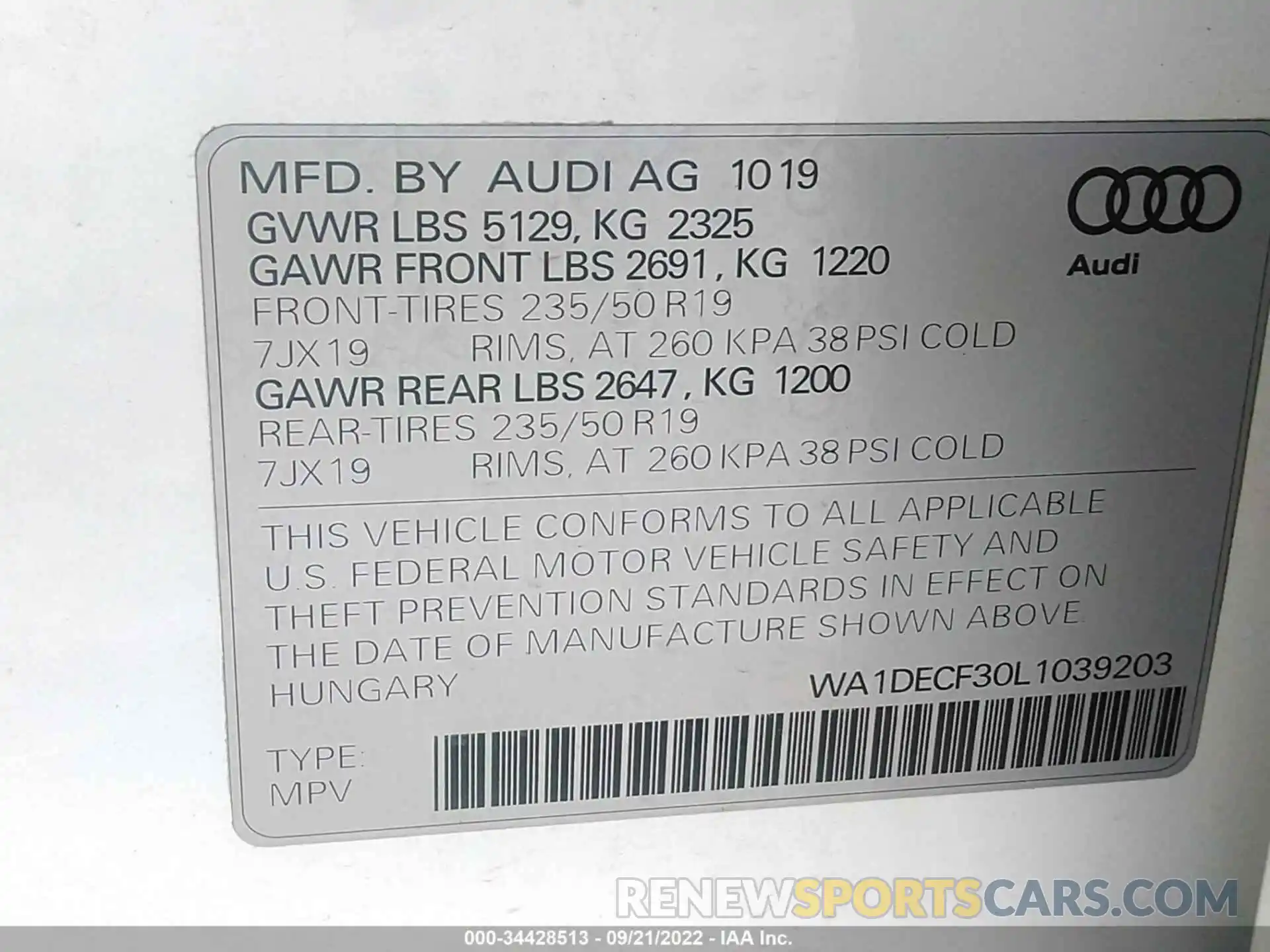 9 Фотография поврежденного автомобиля WA1DECF30L1039203 AUDI Q3 2020