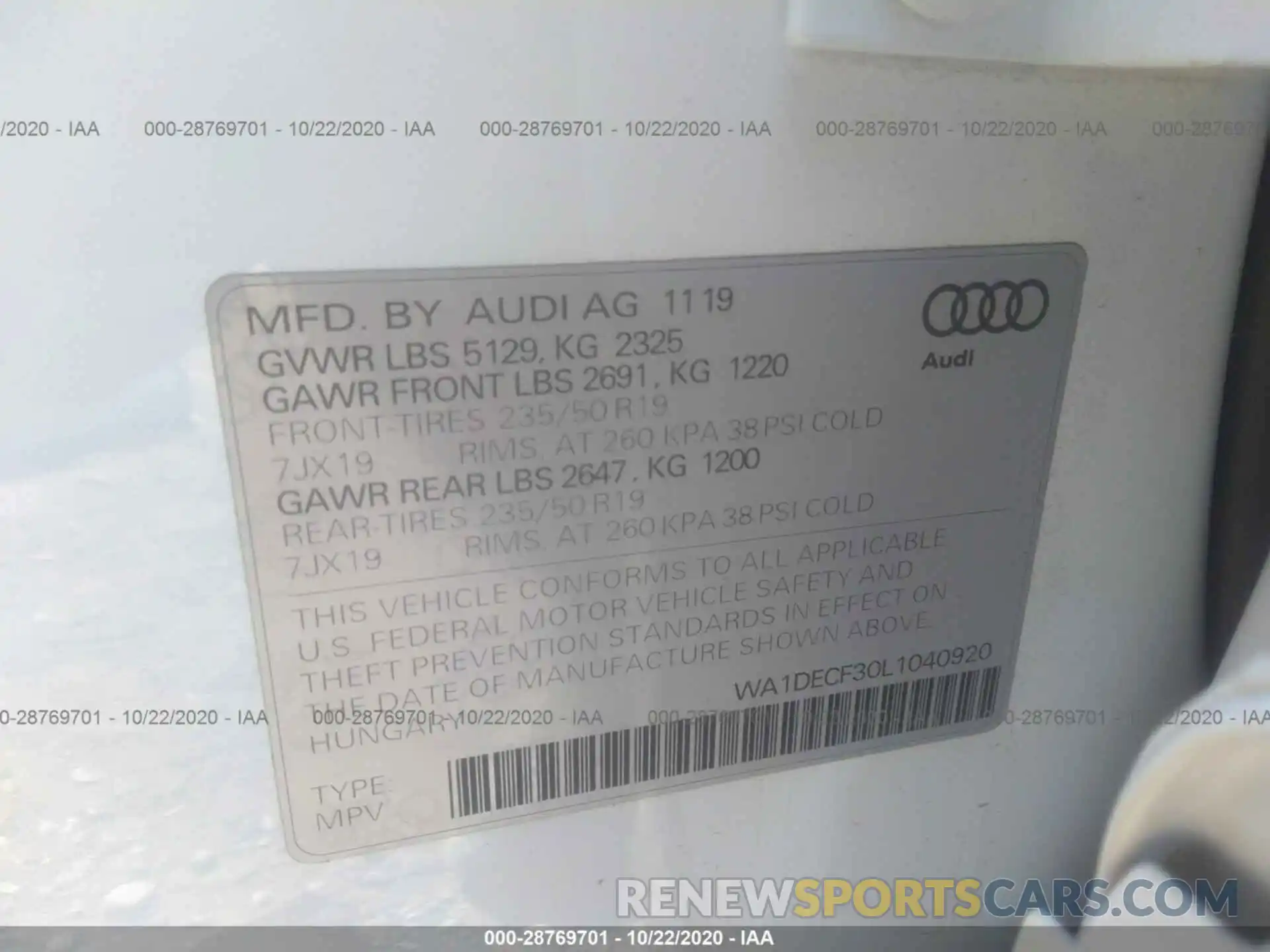 9 Фотография поврежденного автомобиля WA1DECF30L1040920 AUDI Q3 2020