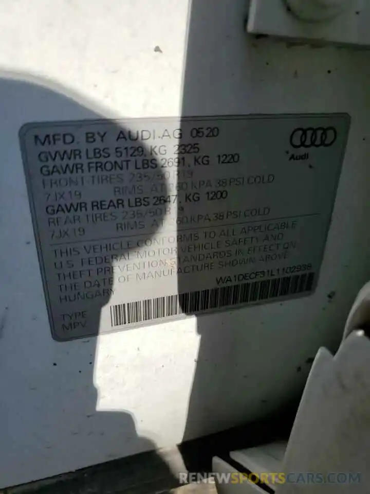 10 Photograph of a damaged car WA1DECF31L1102938 AUDI Q3 2020