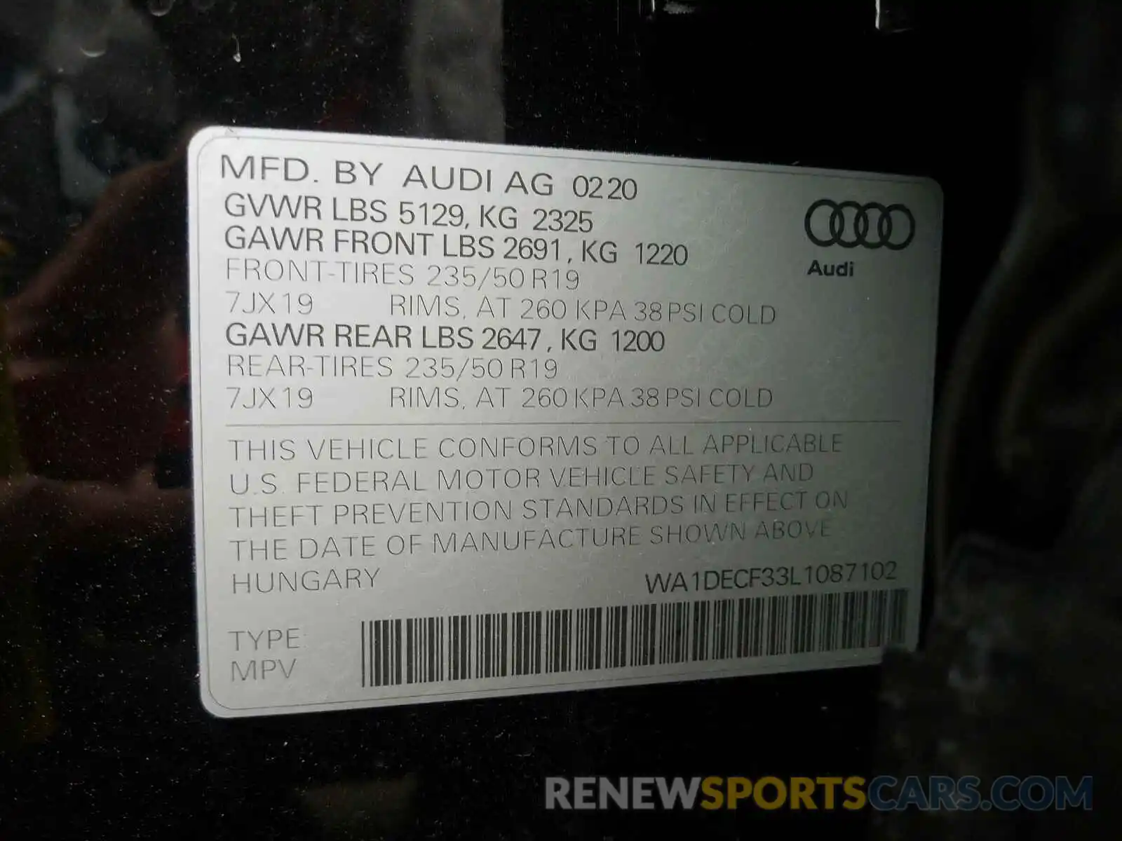 10 Фотография поврежденного автомобиля WA1DECF33L1087102 AUDI Q3 2020