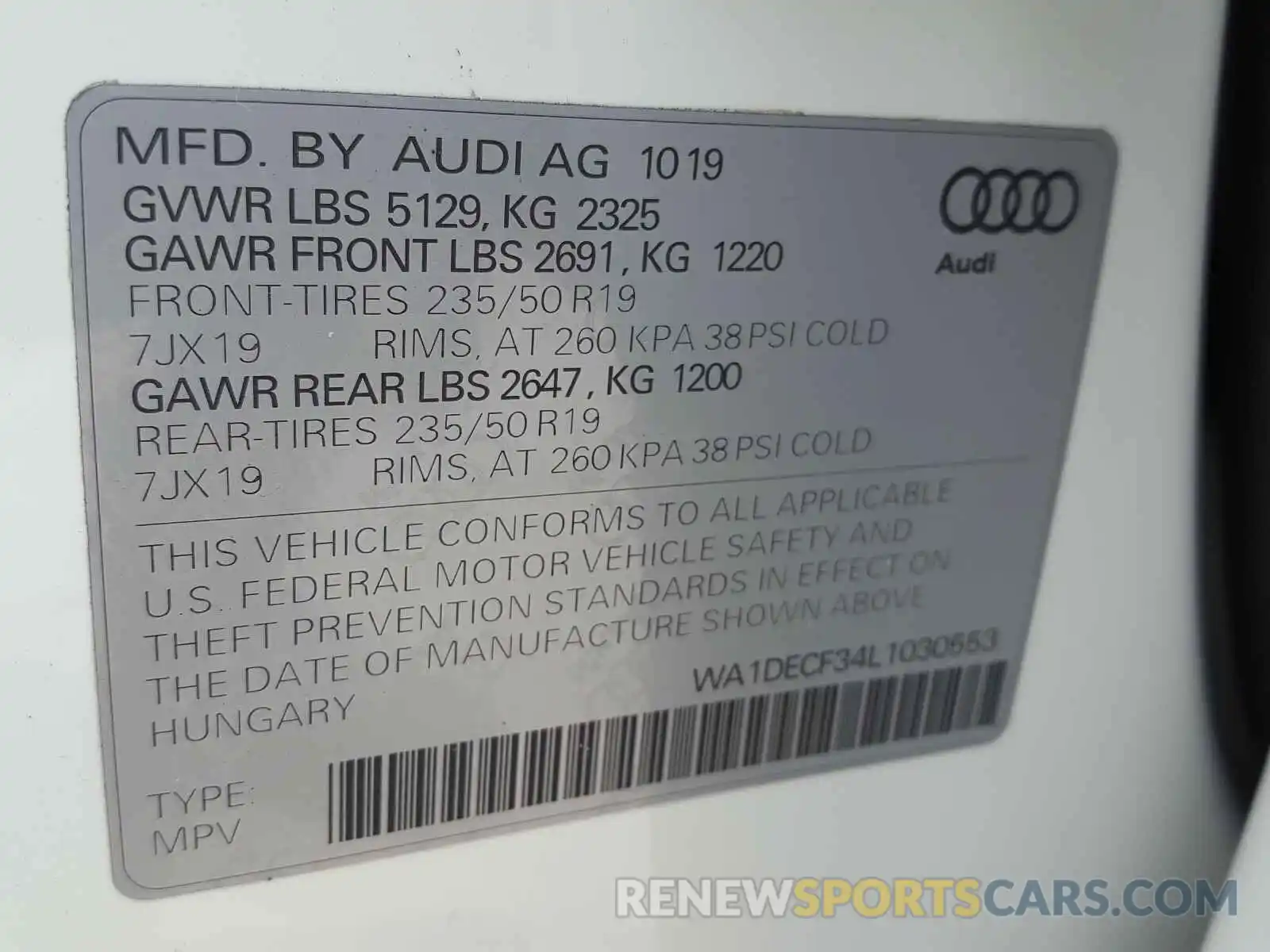 10 Фотография поврежденного автомобиля WA1DECF34L1030553 AUDI Q3 2020