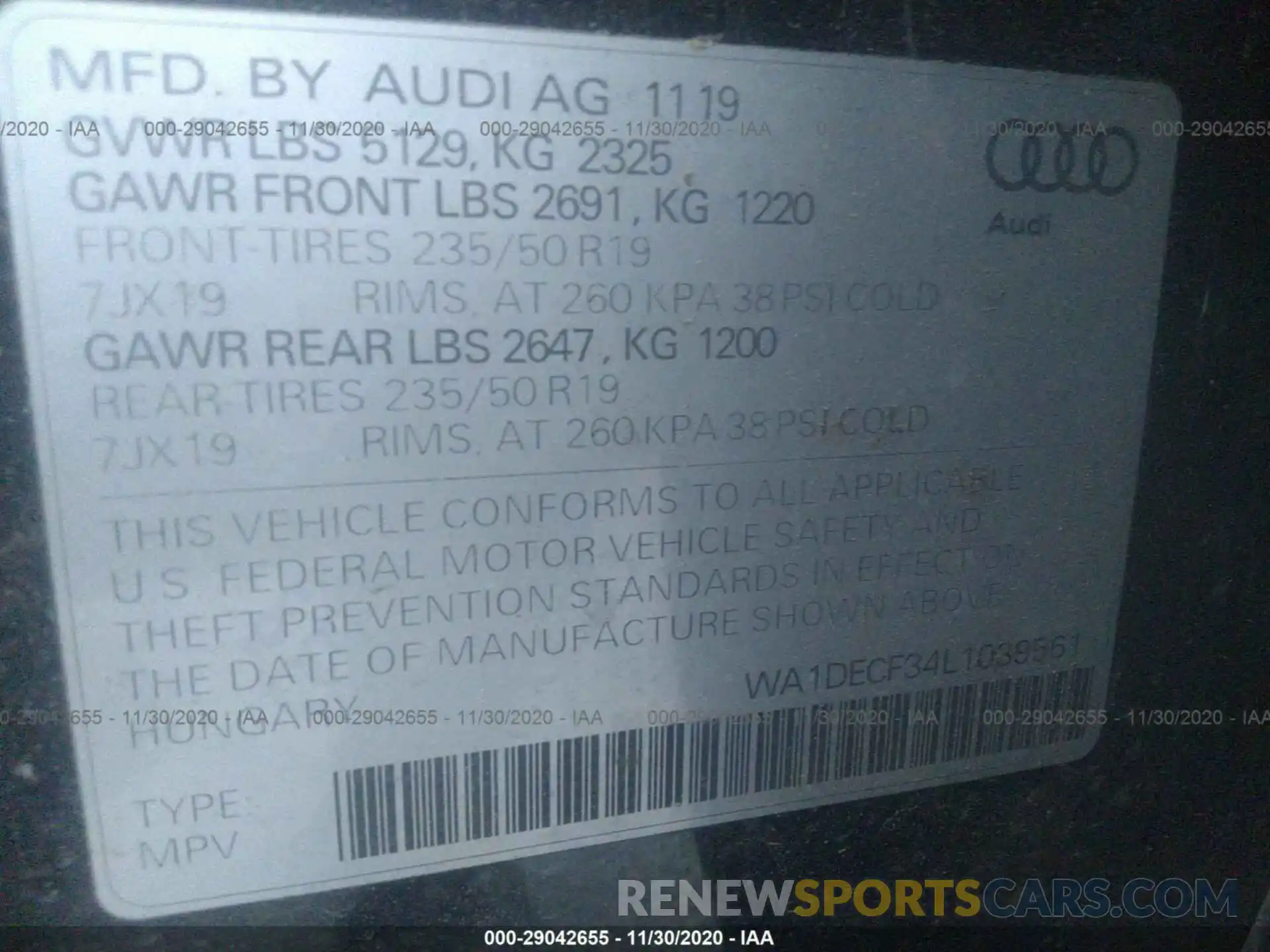 9 Photograph of a damaged car WA1DECF34L1039561 AUDI Q3 2020