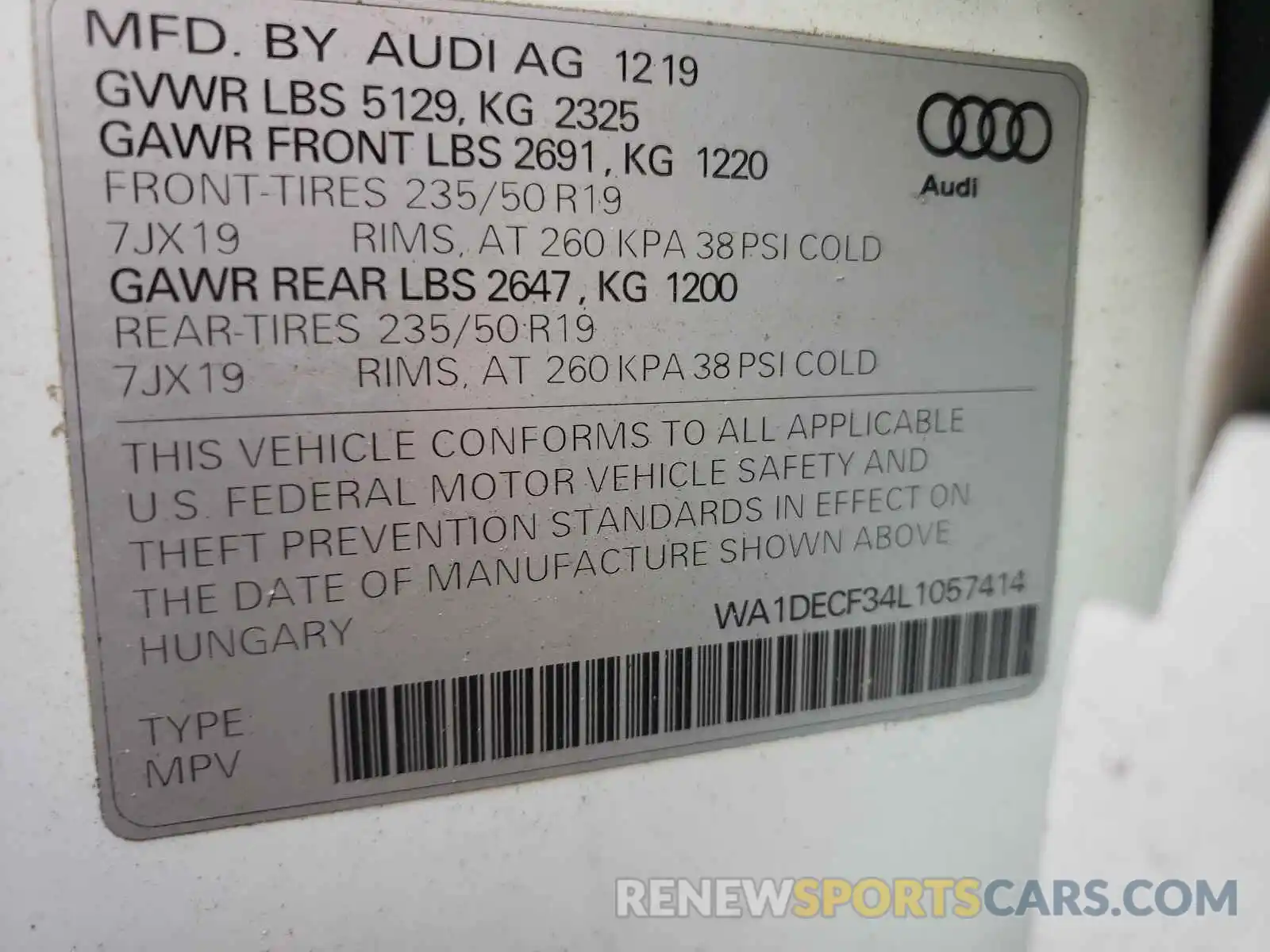 10 Фотография поврежденного автомобиля WA1DECF34L1057414 AUDI Q3 2020