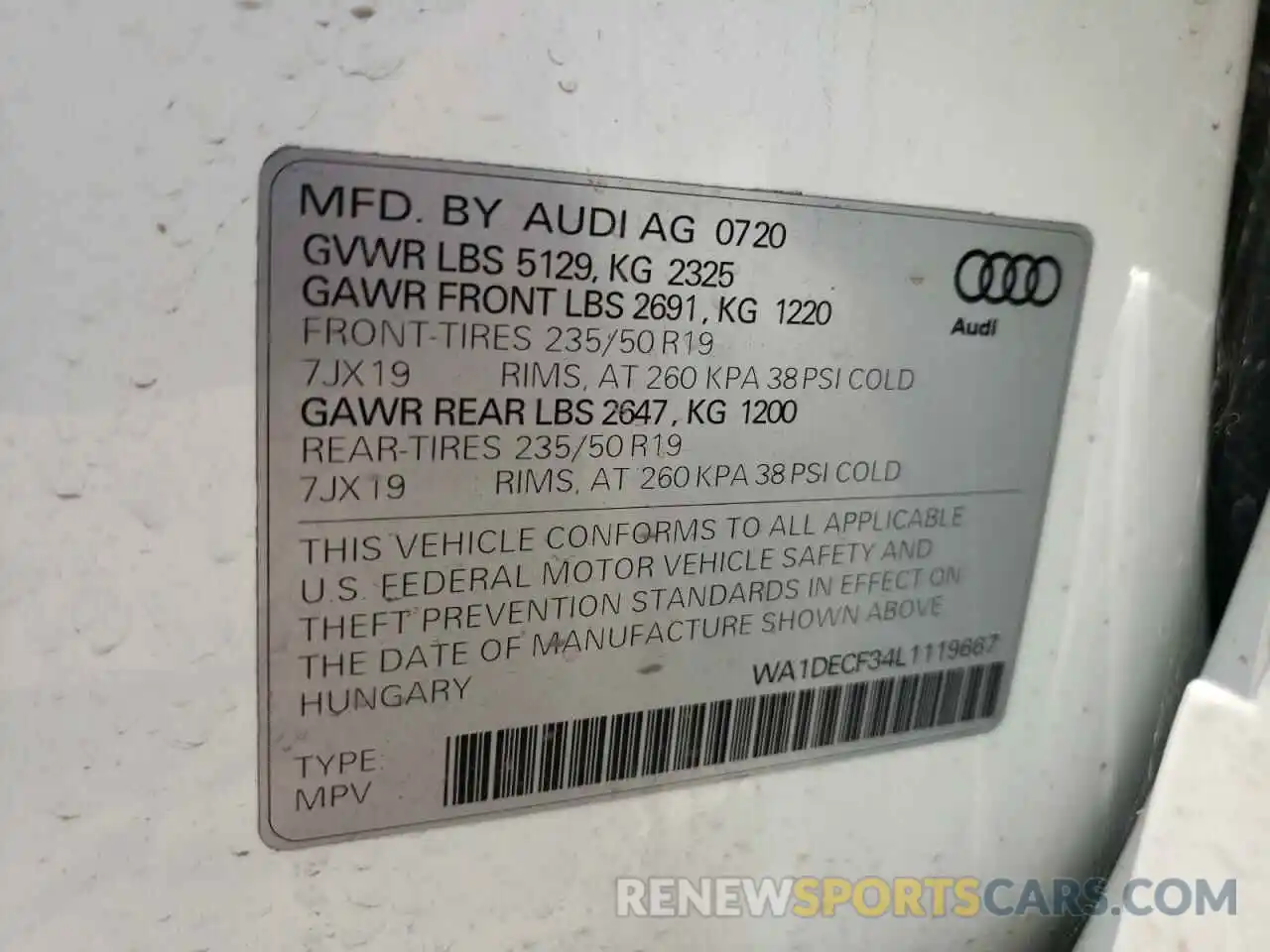 10 Фотография поврежденного автомобиля WA1DECF34L1119667 AUDI Q3 2020