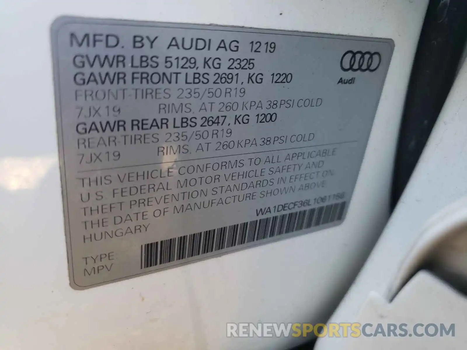 10 Фотография поврежденного автомобиля WA1DECF36L1061156 AUDI Q3 2020