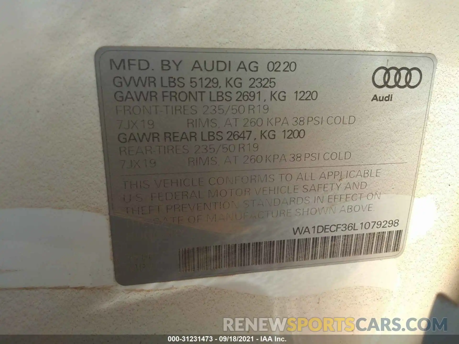 9 Фотография поврежденного автомобиля WA1DECF36L1079298 AUDI Q3 2020